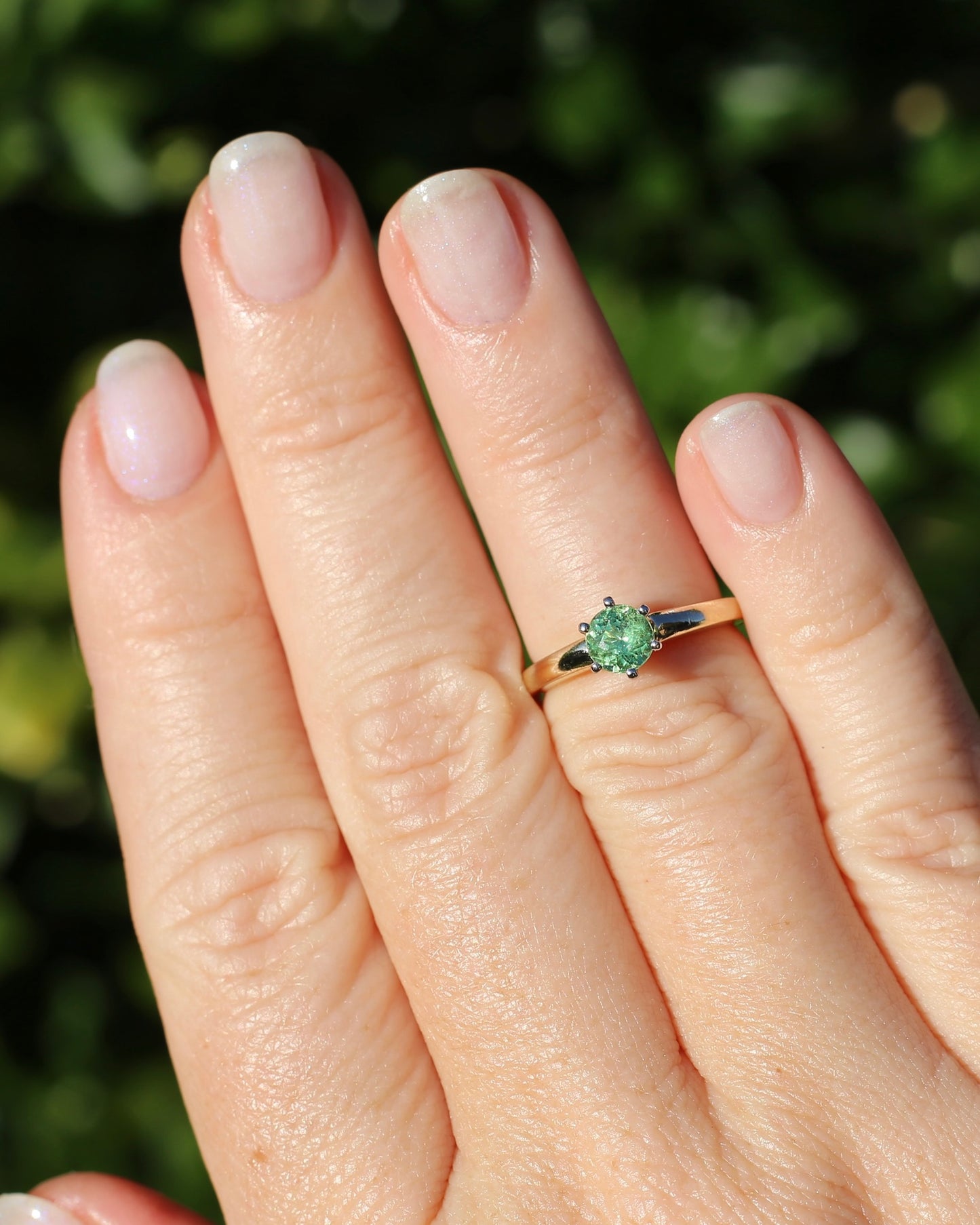 0.75ct Tsavorite - Light Grossular Green Garnet - in Vintage 14ct Yellow and White Gold Setting, size J1/2 or 5