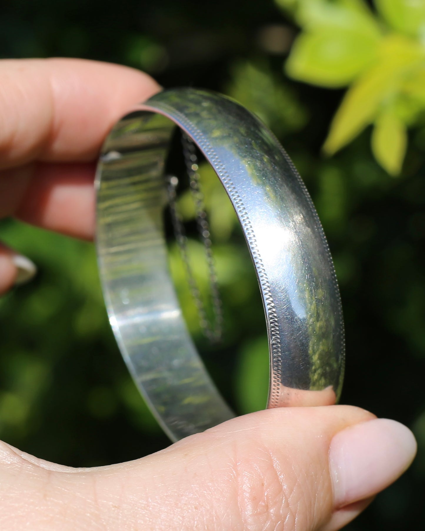 Vintage Hinged Engraved Silver Semi Hollow Bangle, Sterling Silver, 19.2g