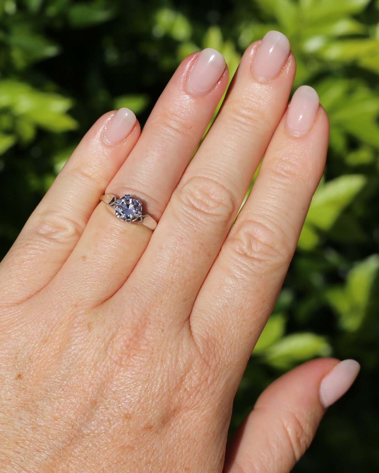 Vintage 1.86ct Pale Pink natural Zircon, 1967 London Made Double Claw Set, 9ct Yellow and White Gold, size M1/2 or 6.5, 2.8g
