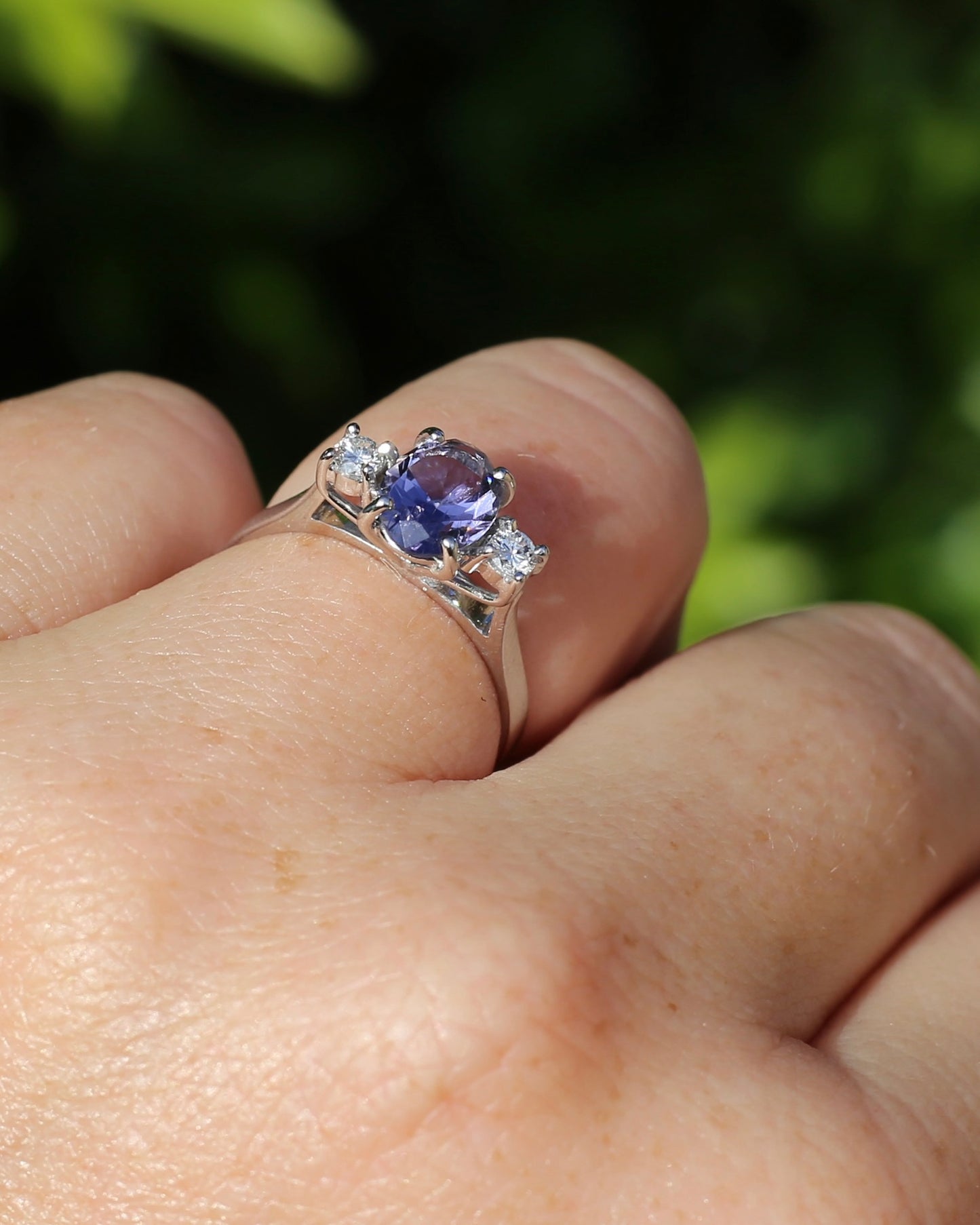 1.05ct Hand Cut Australian Iolite and Diamond Trilogy, 9ct White Gold, Size N or 6.75, 3.05g