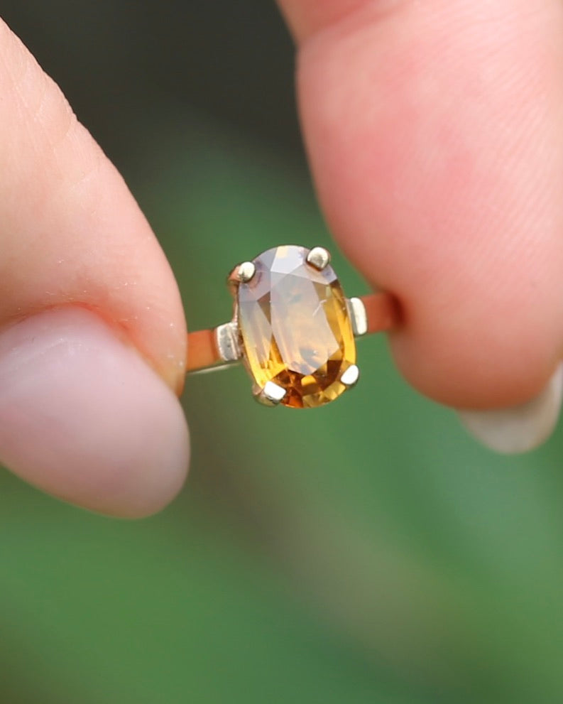 Vintage Yellow Sapphire Ring, 9ct Yellow Gold, size M1/2 or 6.5, 2.68g