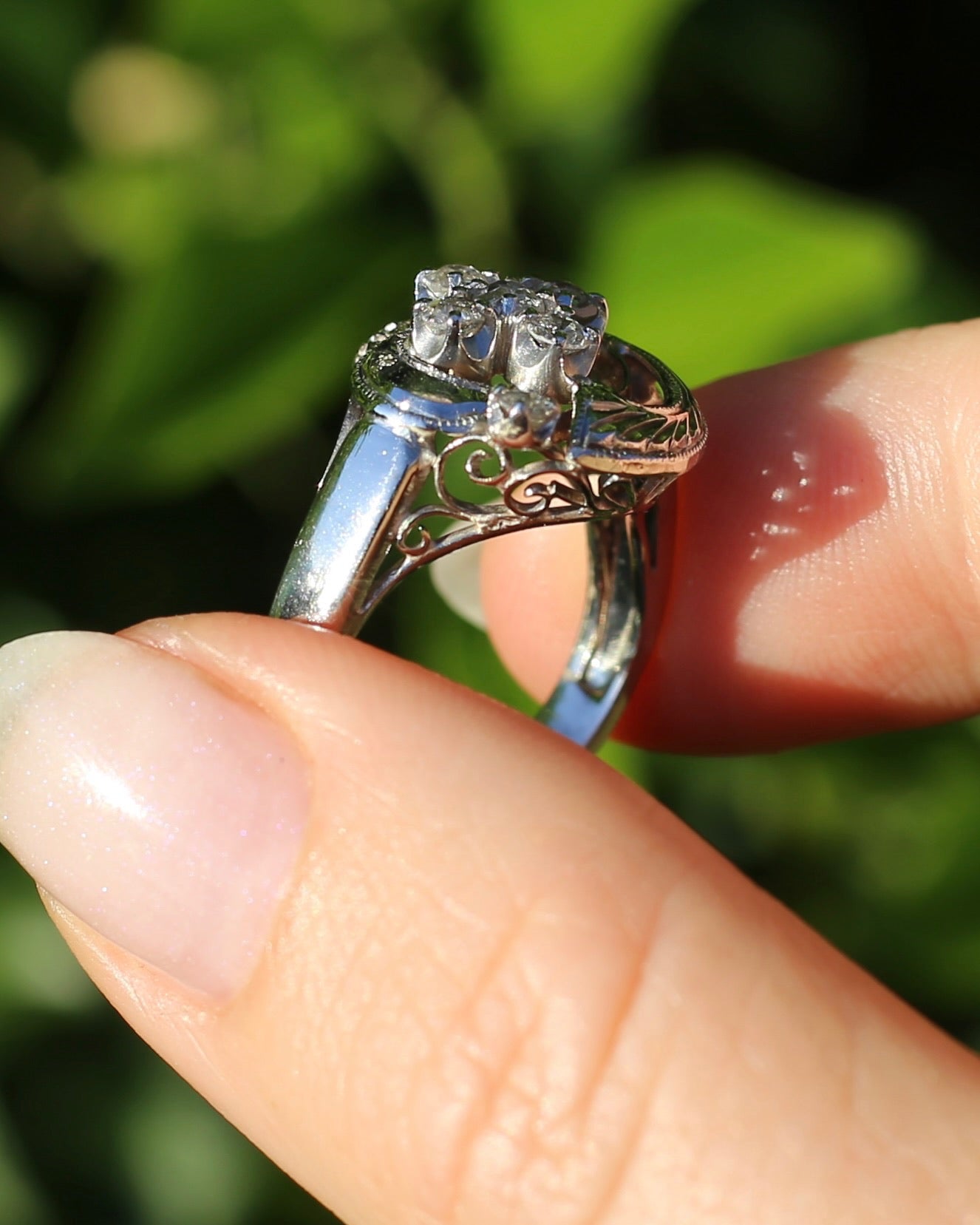 Old Cut and Early Brilliant Cluster Clover Ring, 9ct White Gold, size O or 7
