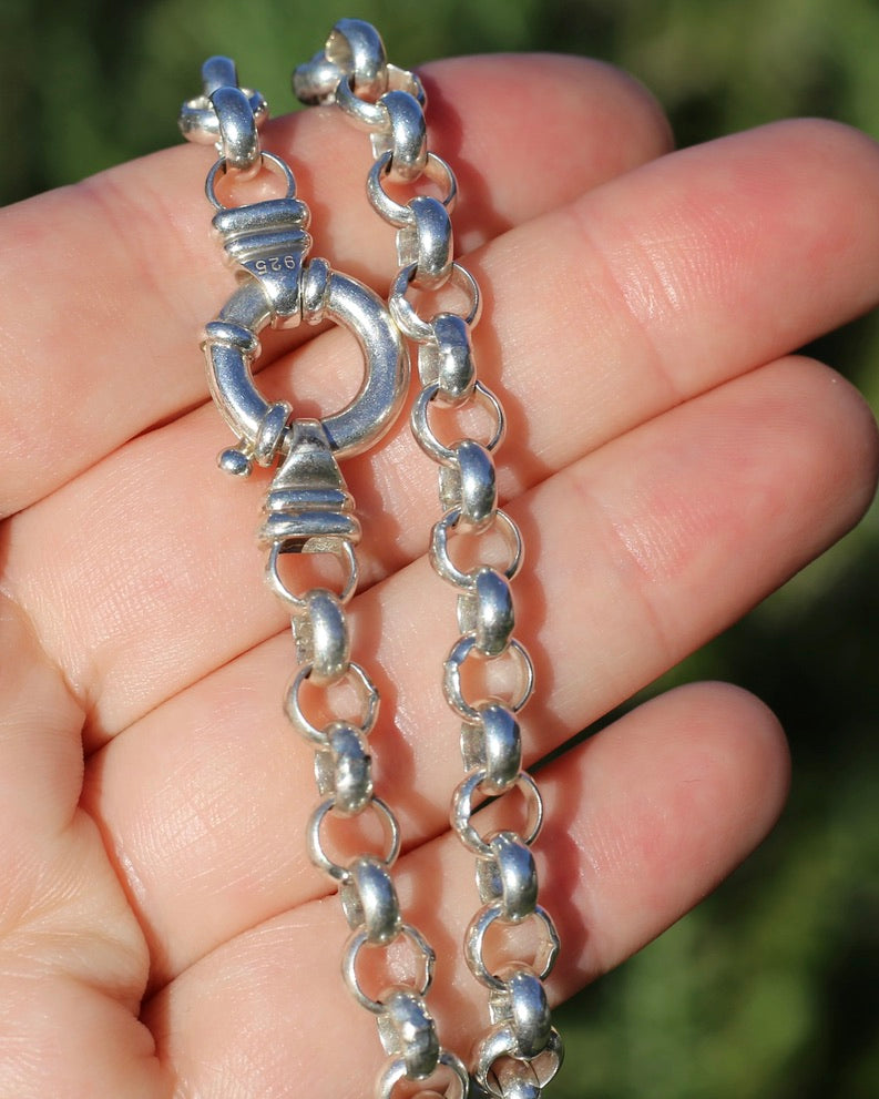 Chunky Silver Belcher Chain With Italian Bolt Clasp and large finals, 45.5cm or 18 inches, 36.9g