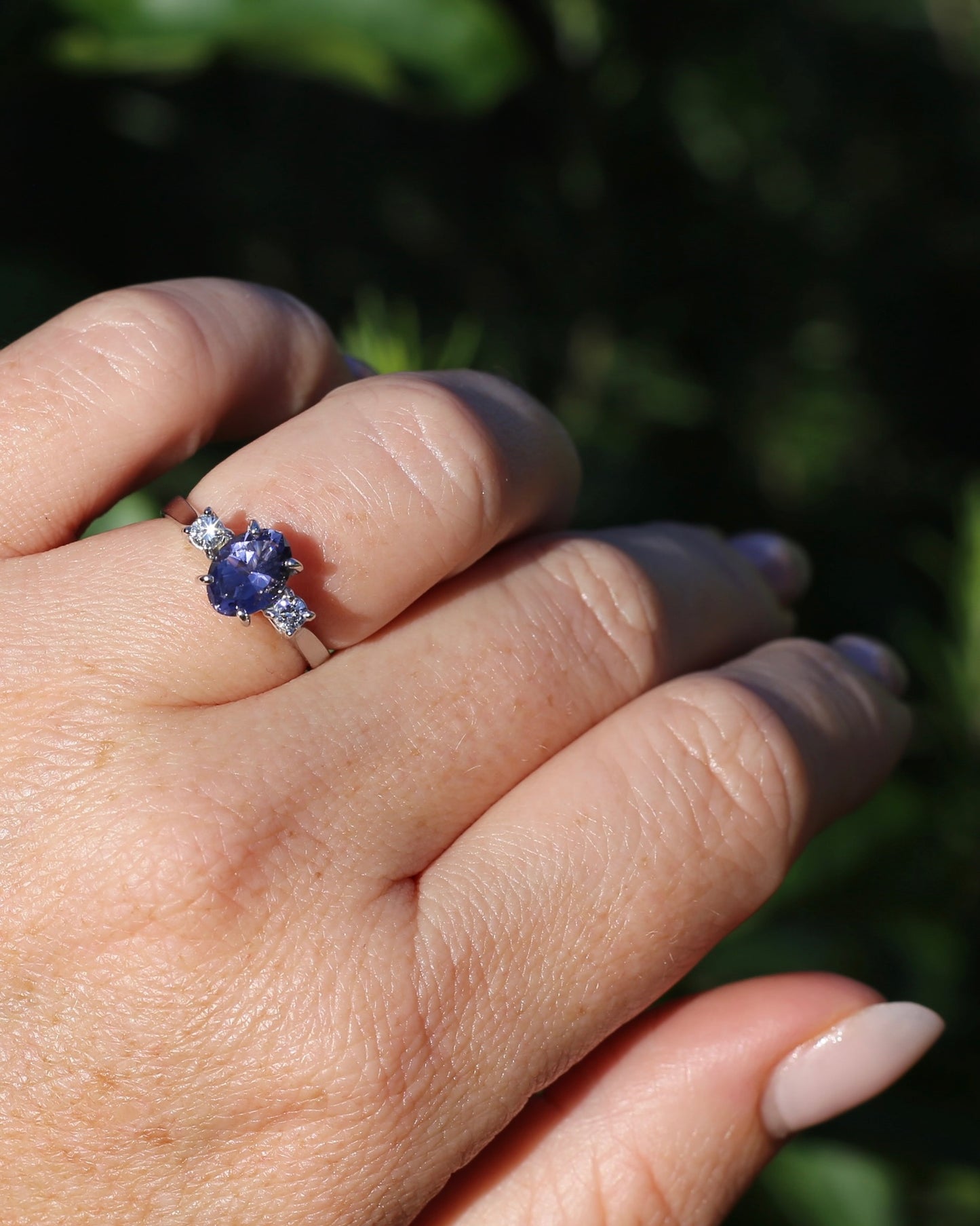 1.05ct Hand Cut Australian Iolite and Diamond Trilogy, 9ct White Gold, Size N or 6.75, 3.05g