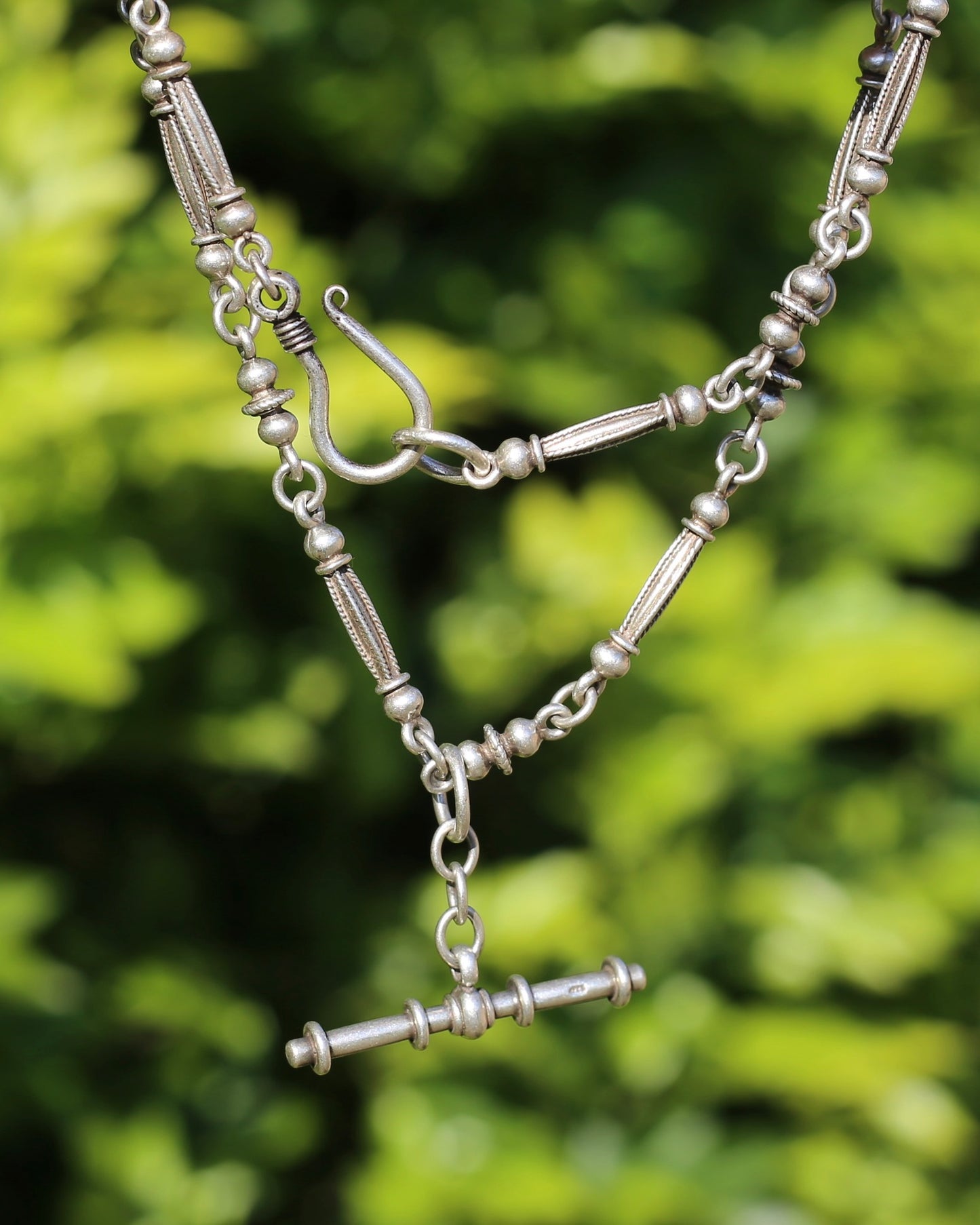 Vintage Silver Fancy Link Chain with Removable Moving T-bar, 48cm or 19 inches, 29.9g