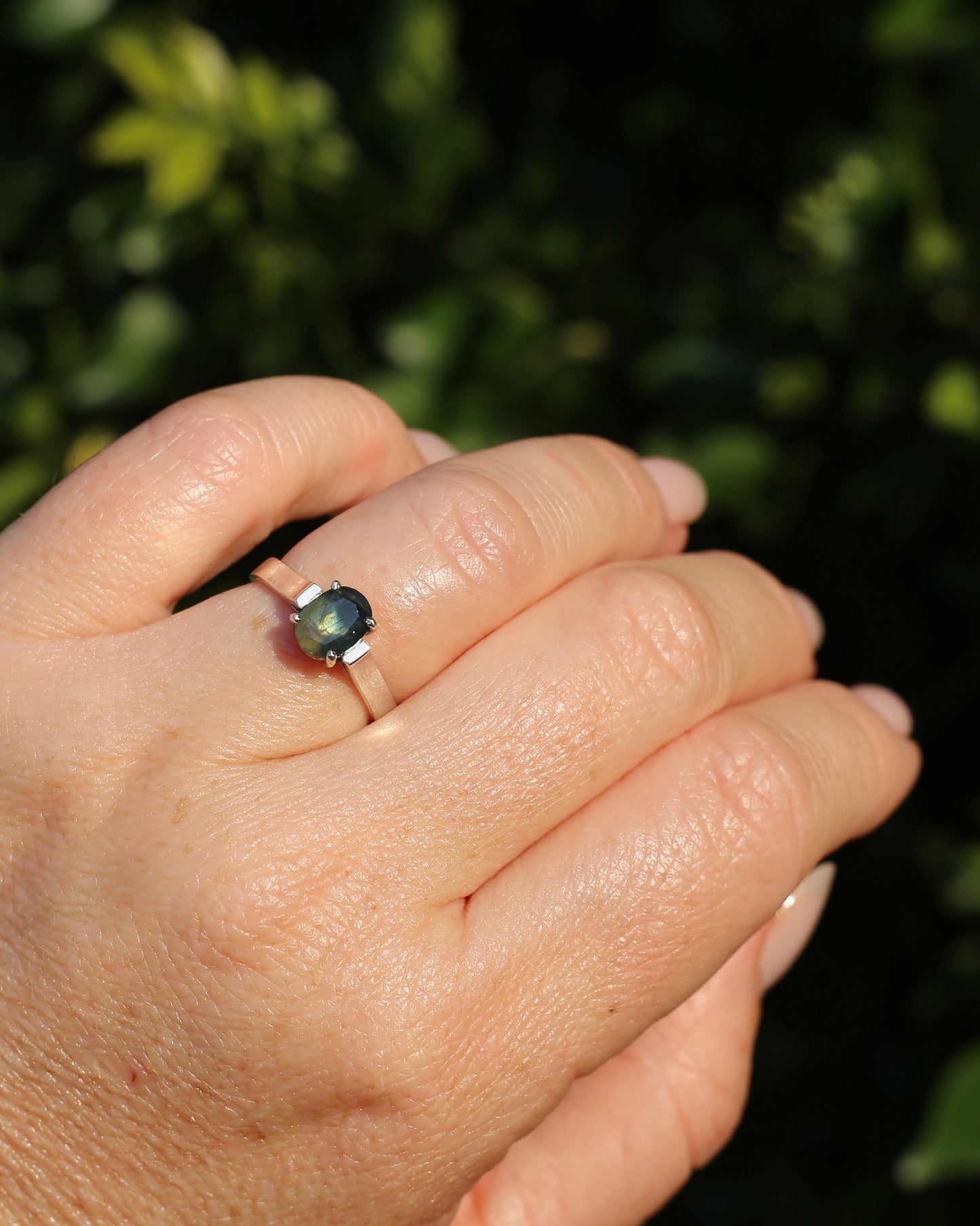 Bi Colour Natural Sapphire, Sterling Silver, size O or 7.25