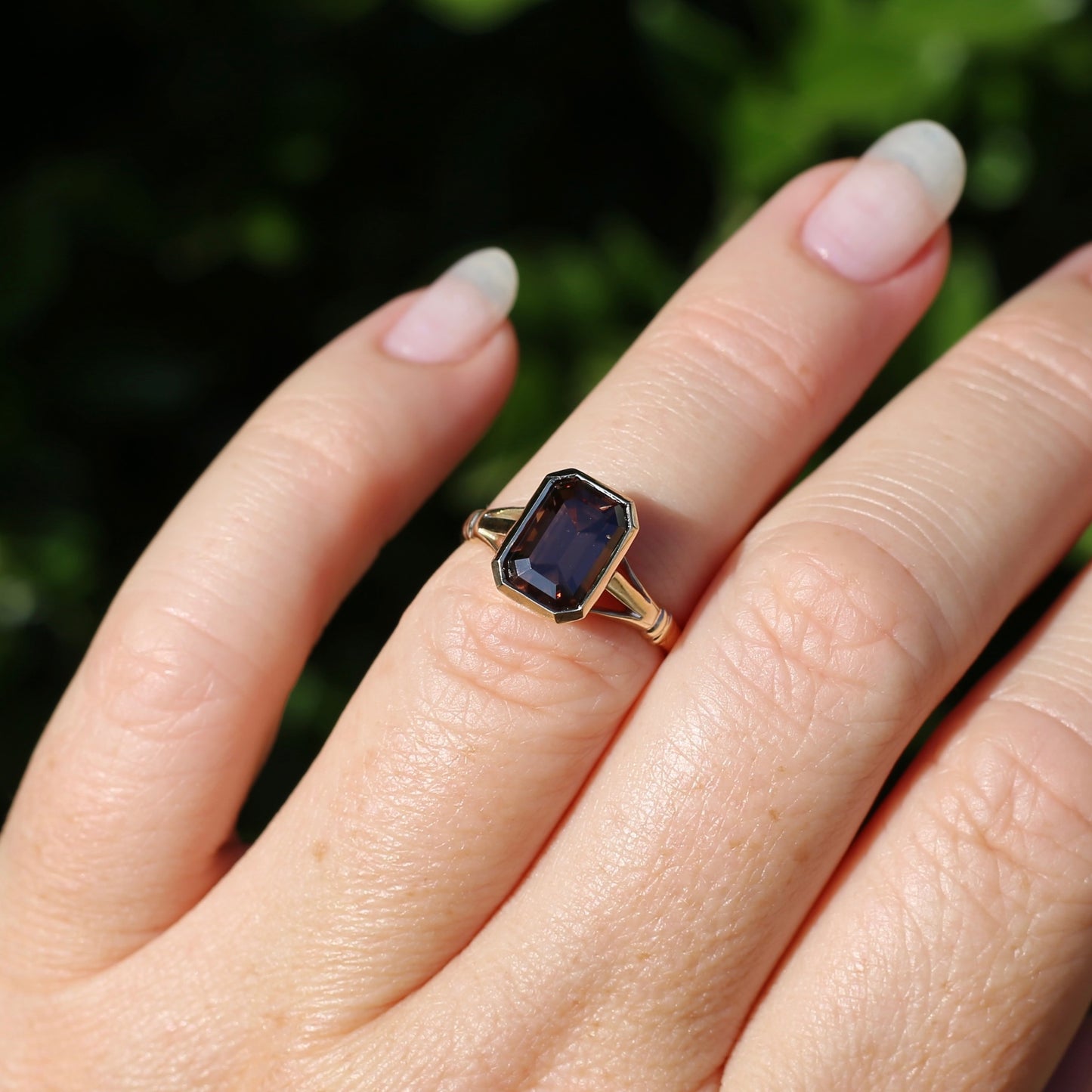 Custom Cut 4.36ct Octagonal Brown Zircon, Bezel Set, 9ct Yellow Gold, size L1/2 or 6