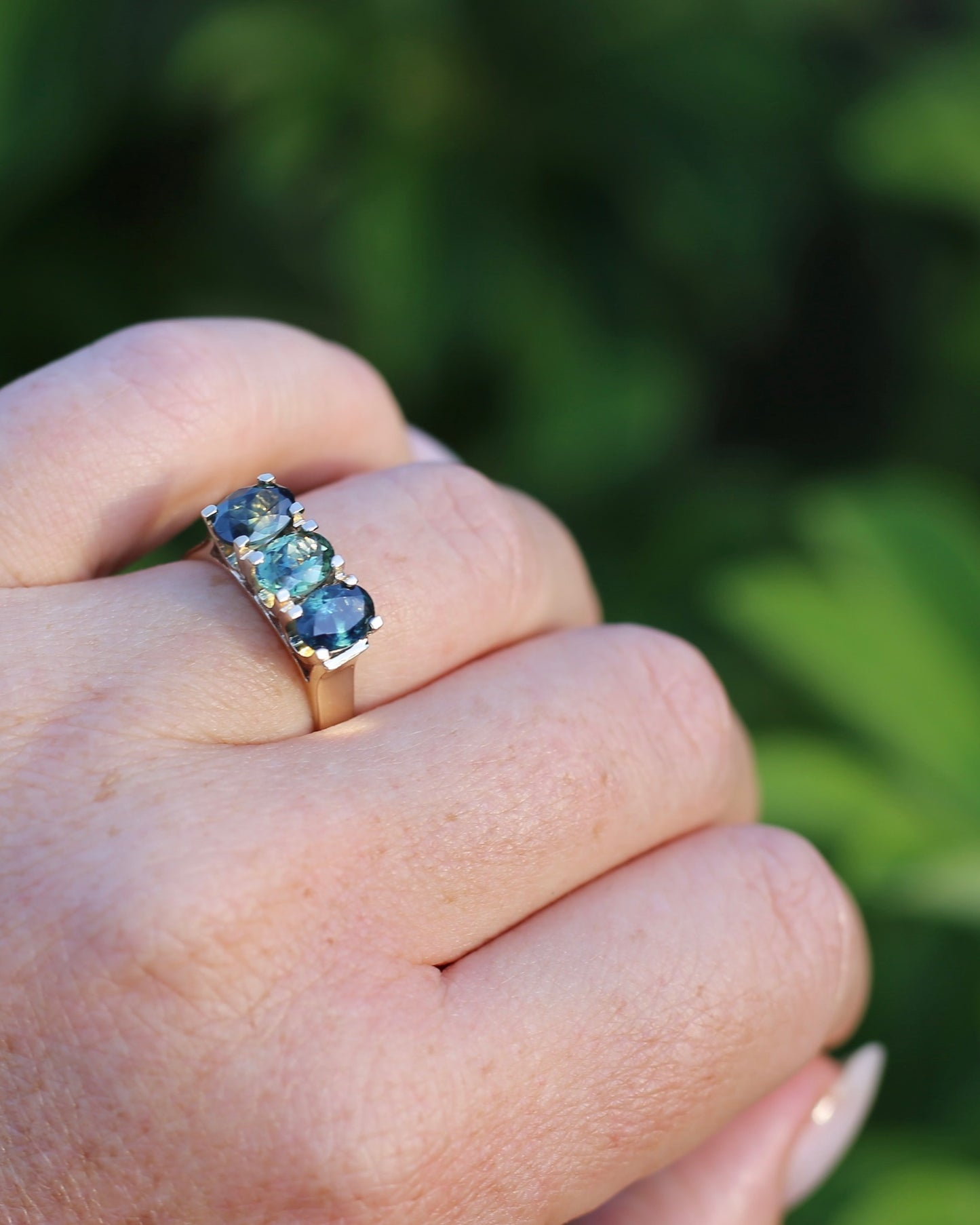 Circa 1980s 2.5ct Parti Trilogy, 9ct Yellow Gold, size P or 7.75, with valuation