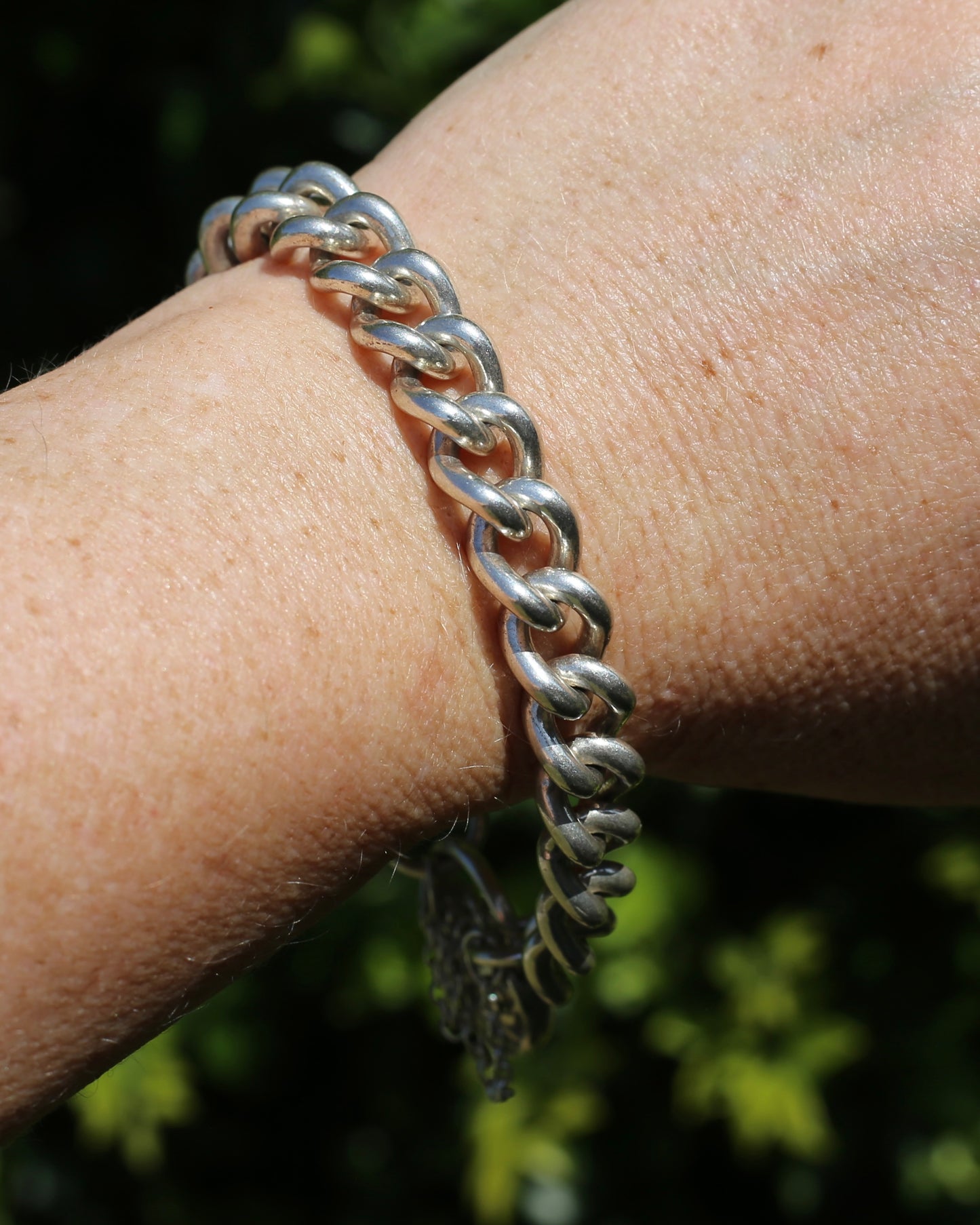 Chunky Curb and Filigree Heart Padlock Bracelet, Sterling Silver, 60.2g