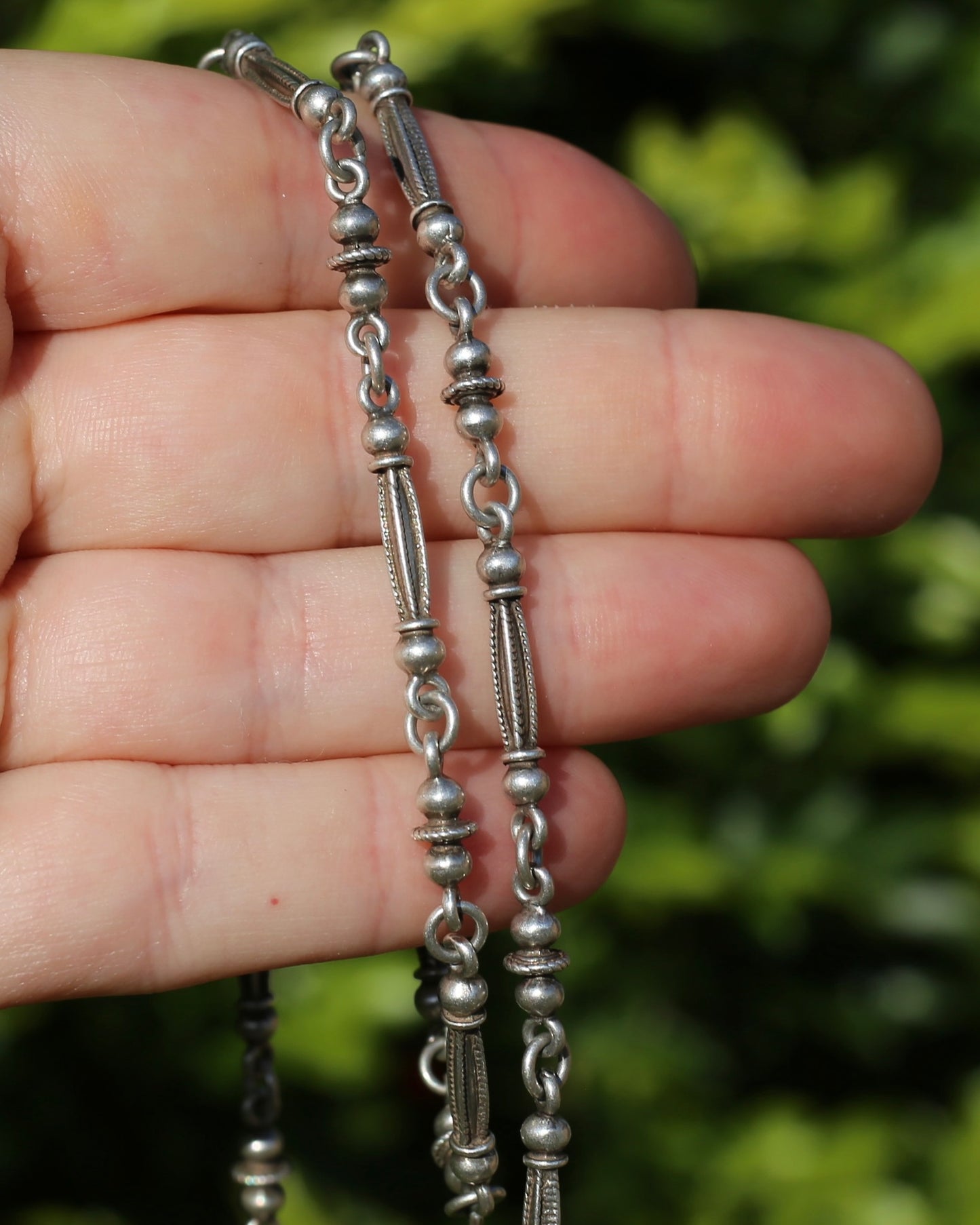 Vintage Silver Fancy Link Chain with Removable Moving T-bar, 48cm or 19 inches, 29.9g