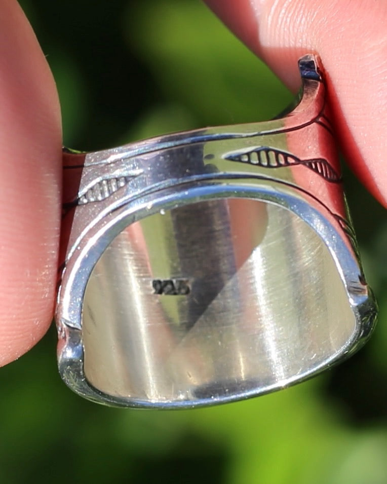 Wide Sterling Silver Etched Cigar Band, Comfort Fit Back, size P or 7.5 (fits more like an O or 7)