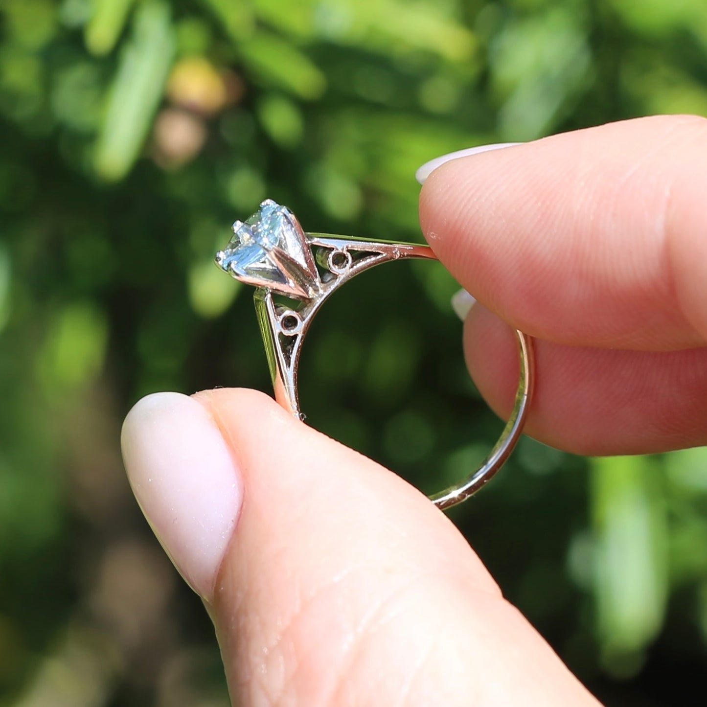 Round Natural Aquamarine Solitaire, 9ct Yellow and White Gold, size O or 7.25