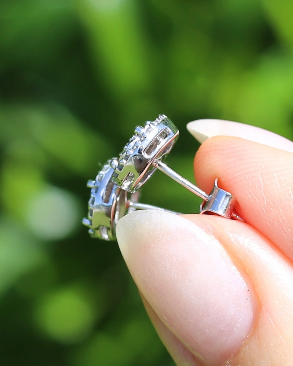 Diamond Cluster Studs, Sterling Silver, 2.06g