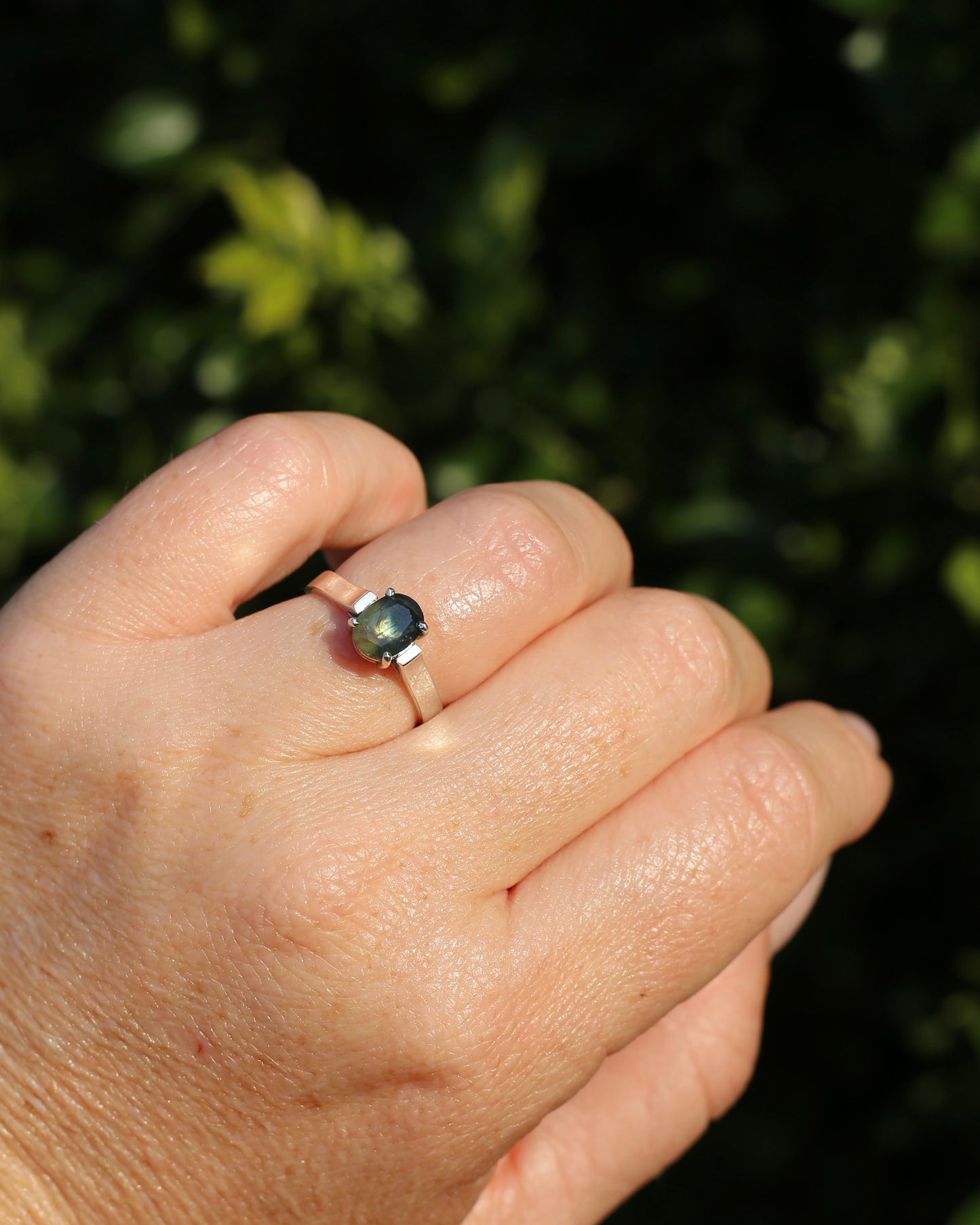 Bi Colour Natural Sapphire, Sterling Silver, size O or 7.25