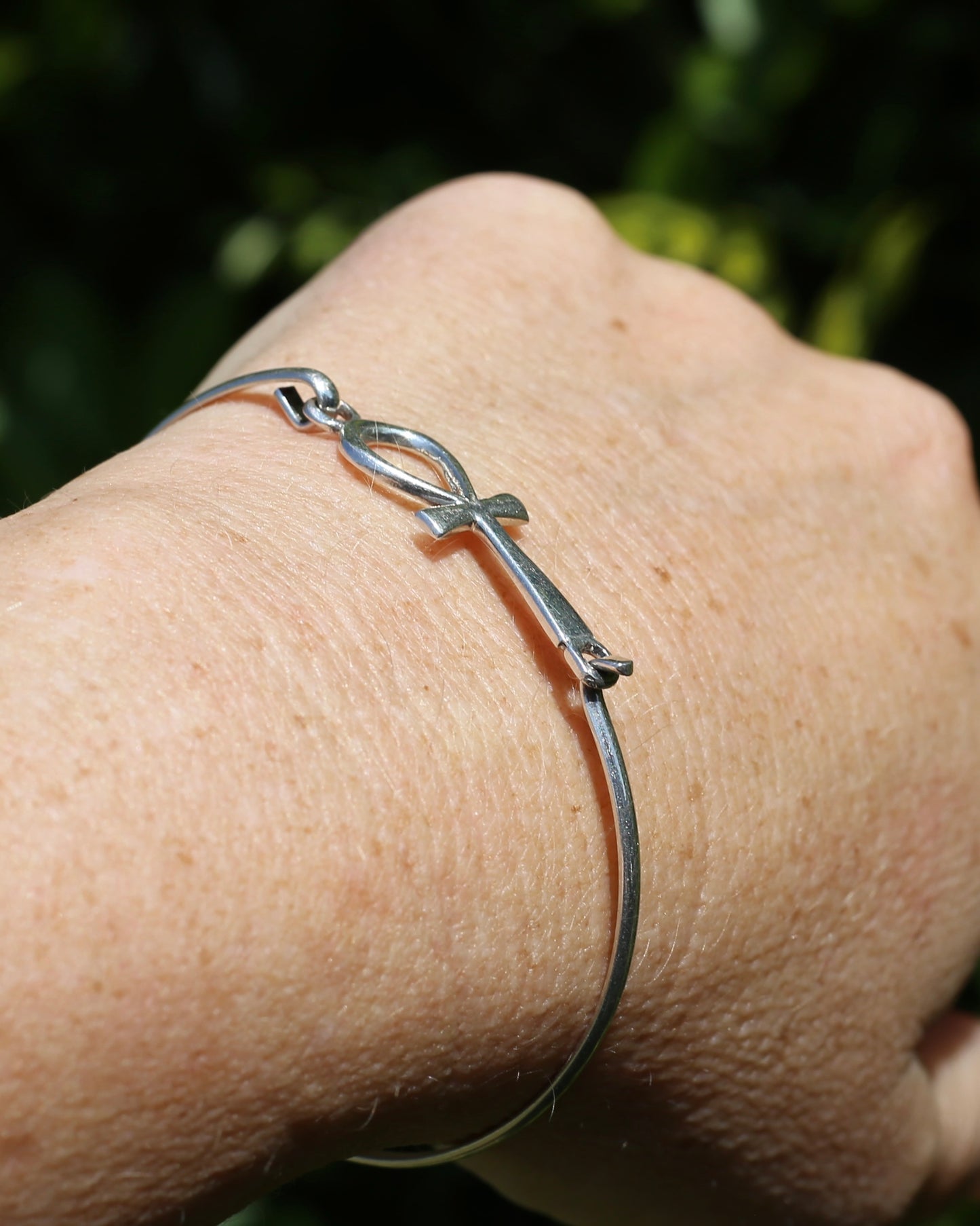 Egyptian Ankh - Key of Life - Silver Bangle, 5.1g