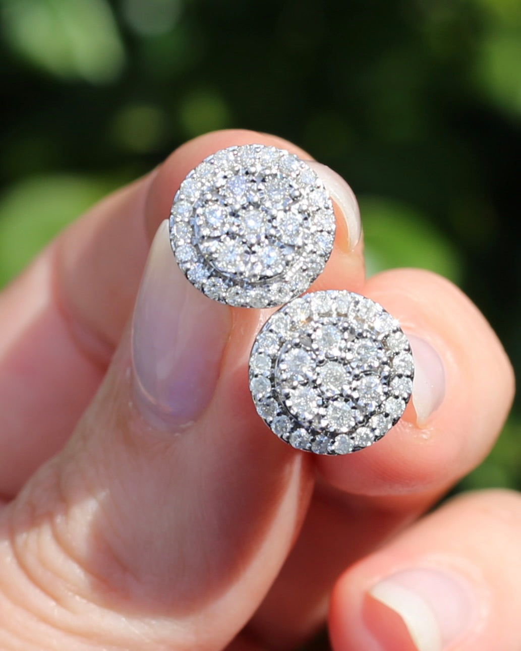 Diamond Cluster Studs, Sterling Silver, 5.58g