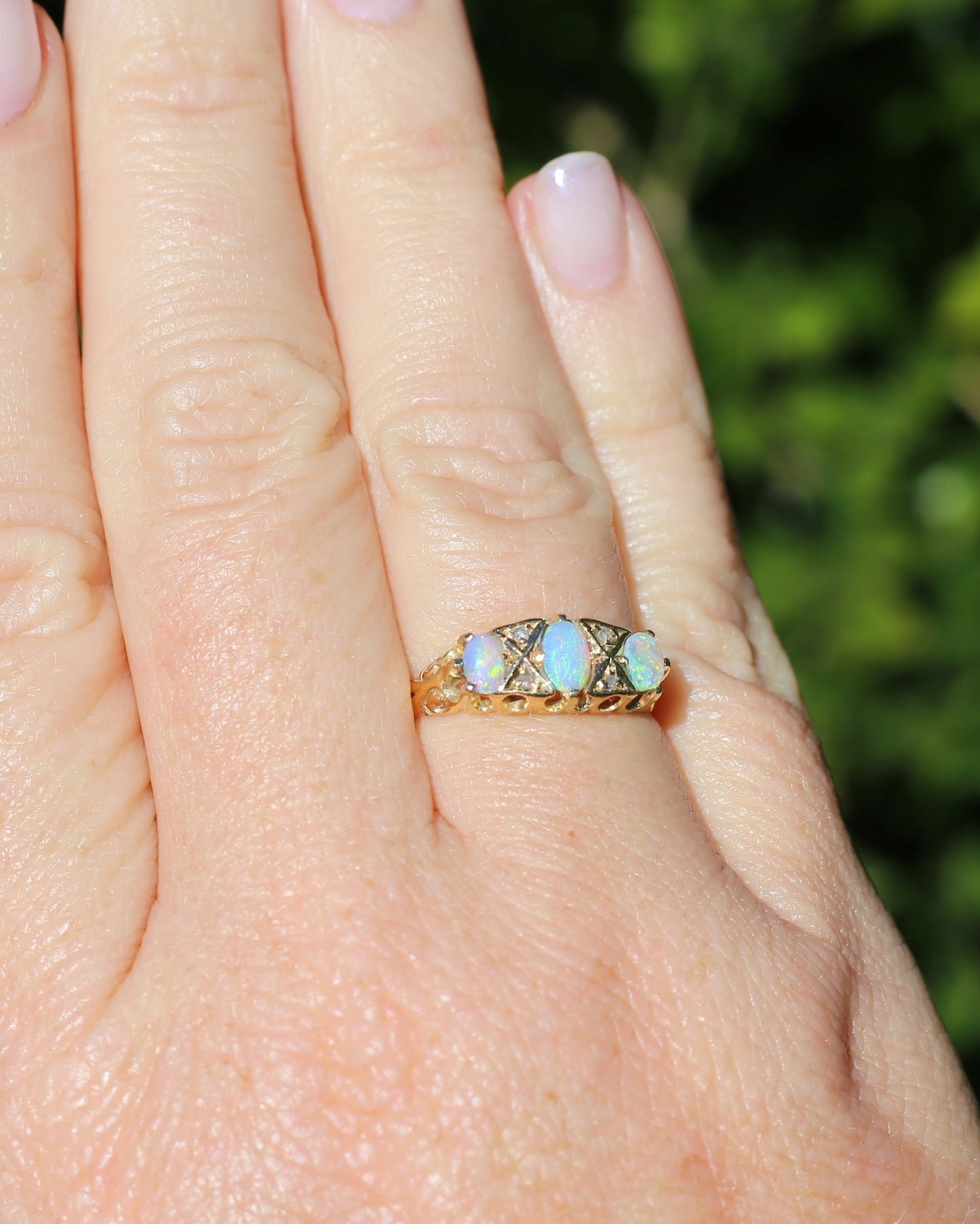 ON HOLD Antique 1907 Opal and Rose Cut Diamond Bridges Ring, 18ct Yellow Gold, size 8 or Q