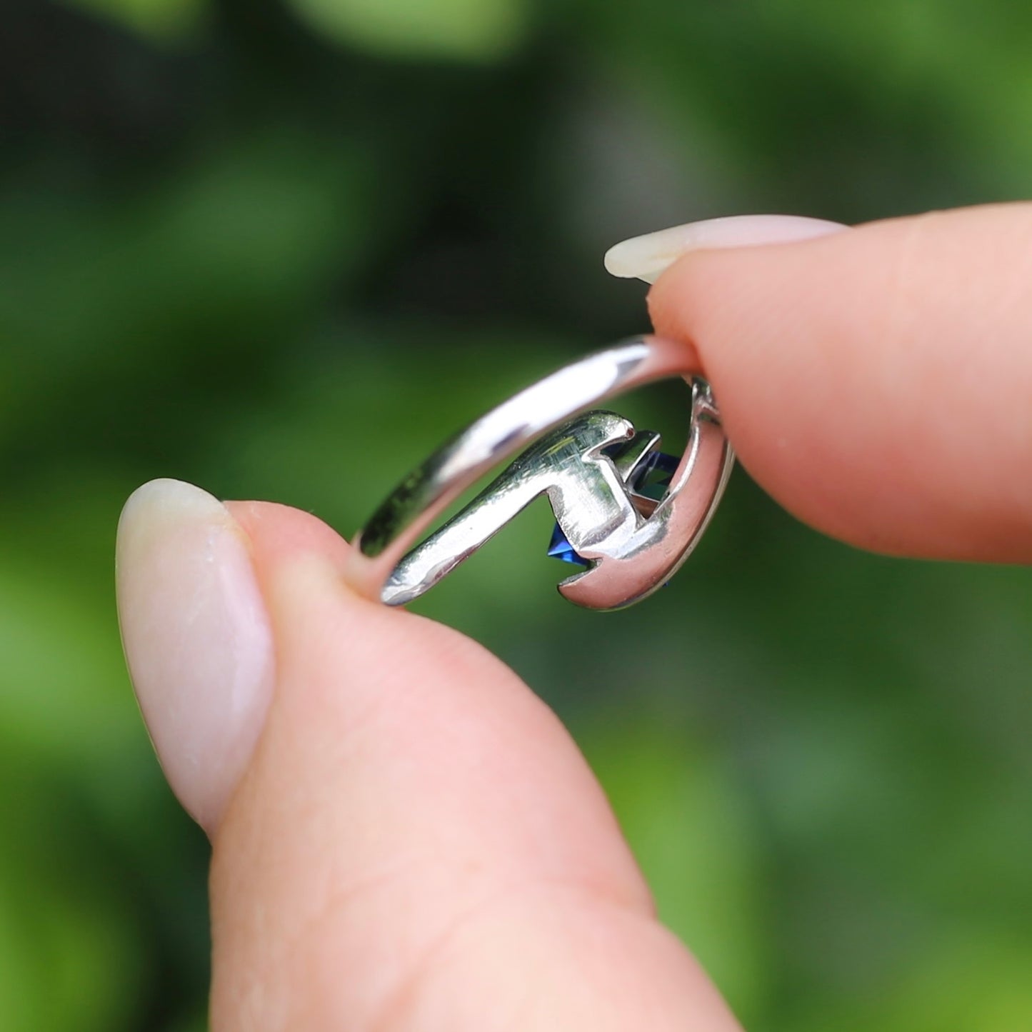 Circa 1960s Square Emerald Cut Blue Spinel in Asymmetric White Gold Ring, 9ct White Gold, size 6.25 or M