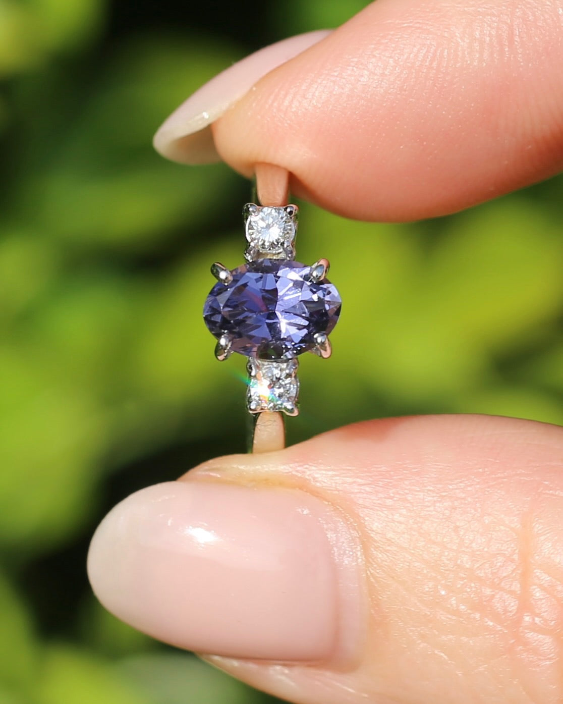 1.05ct Hand Cut Australian Iolite and Diamond Trilogy, 9ct White Gold, Size N or 6.75, 3.05g