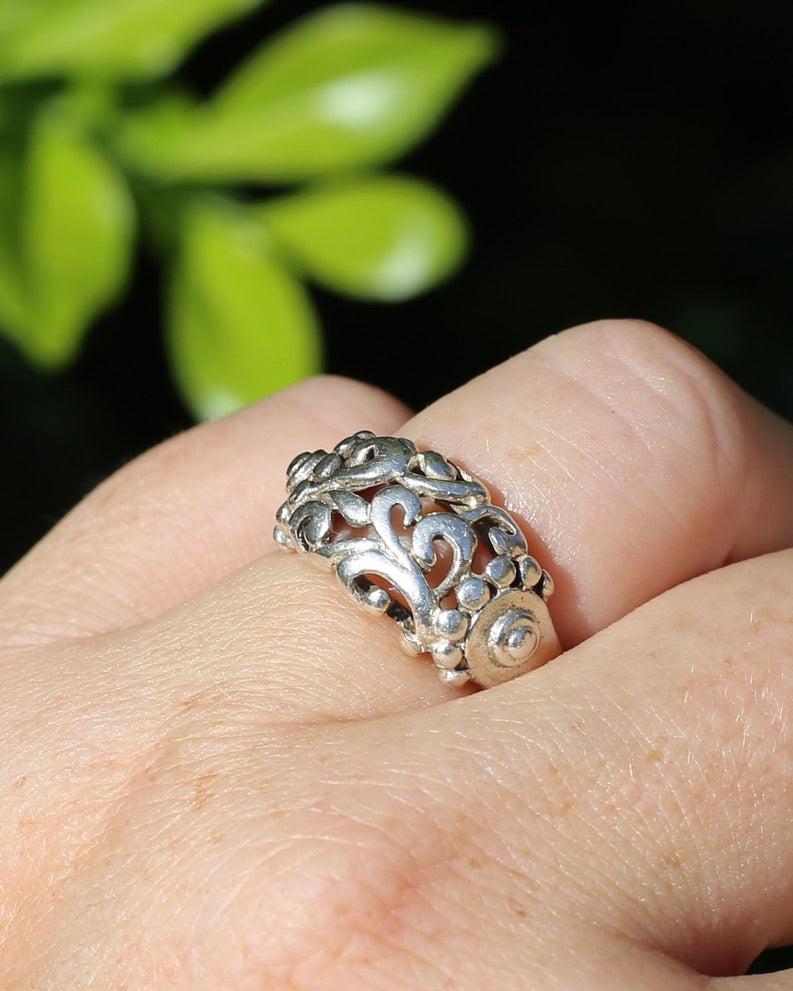 Raised Chunky Silver Filigree Ring, Sterling Silver, size N1/2 or 7