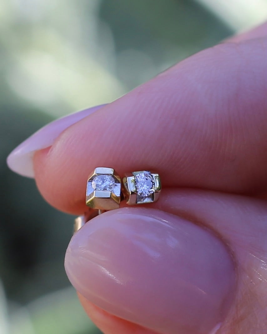 0.1ct Natural Diamond Semi Bezel Studs, 10ct Yellow Gold, 0.6g
