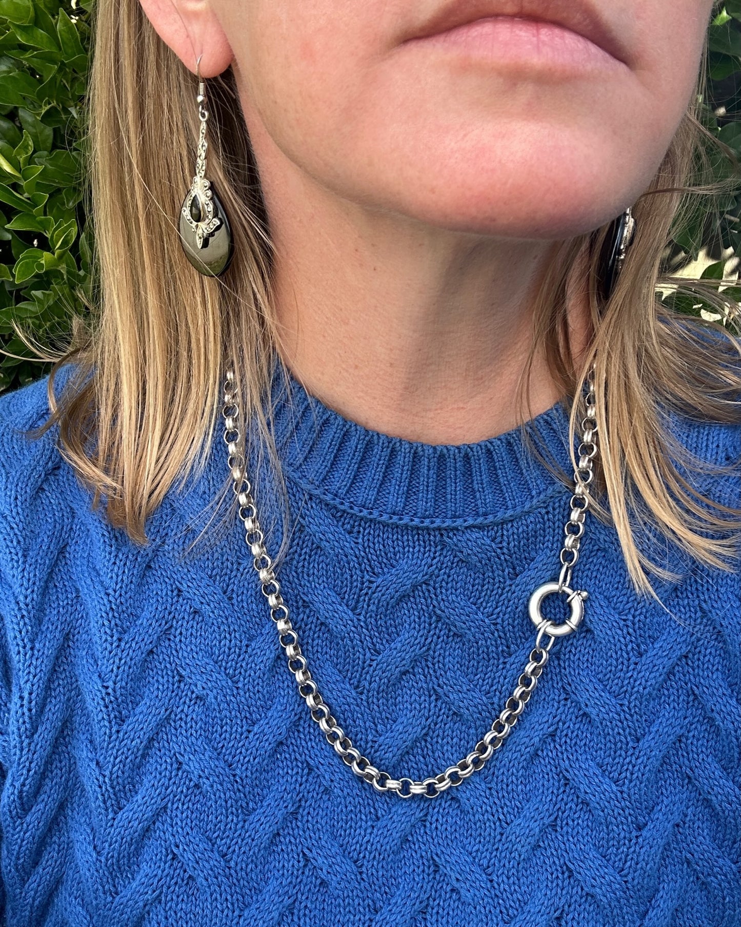 Vintage Fancy Belcher Silver Chain with large Bolt Clasp 45.5g 57cm