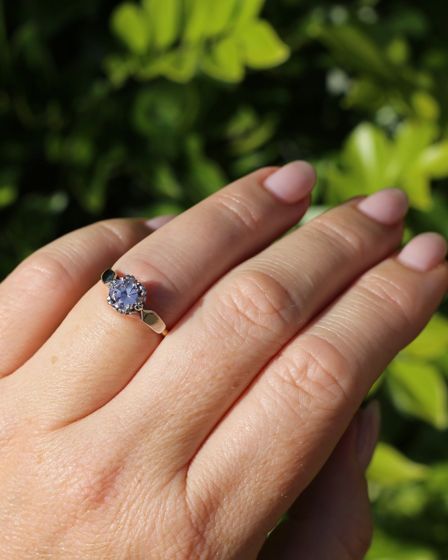 Vintage 1.86ct Pale Pink natural Zircon, 1967 London Made Double Claw Set, 9ct Yellow and White Gold, size M1/2 or 6.5, 2.8g