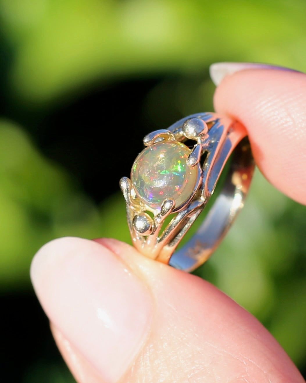 Mexican Opal Cabochon Ring, 14ct Yellow Gold, size 6 or L1/2