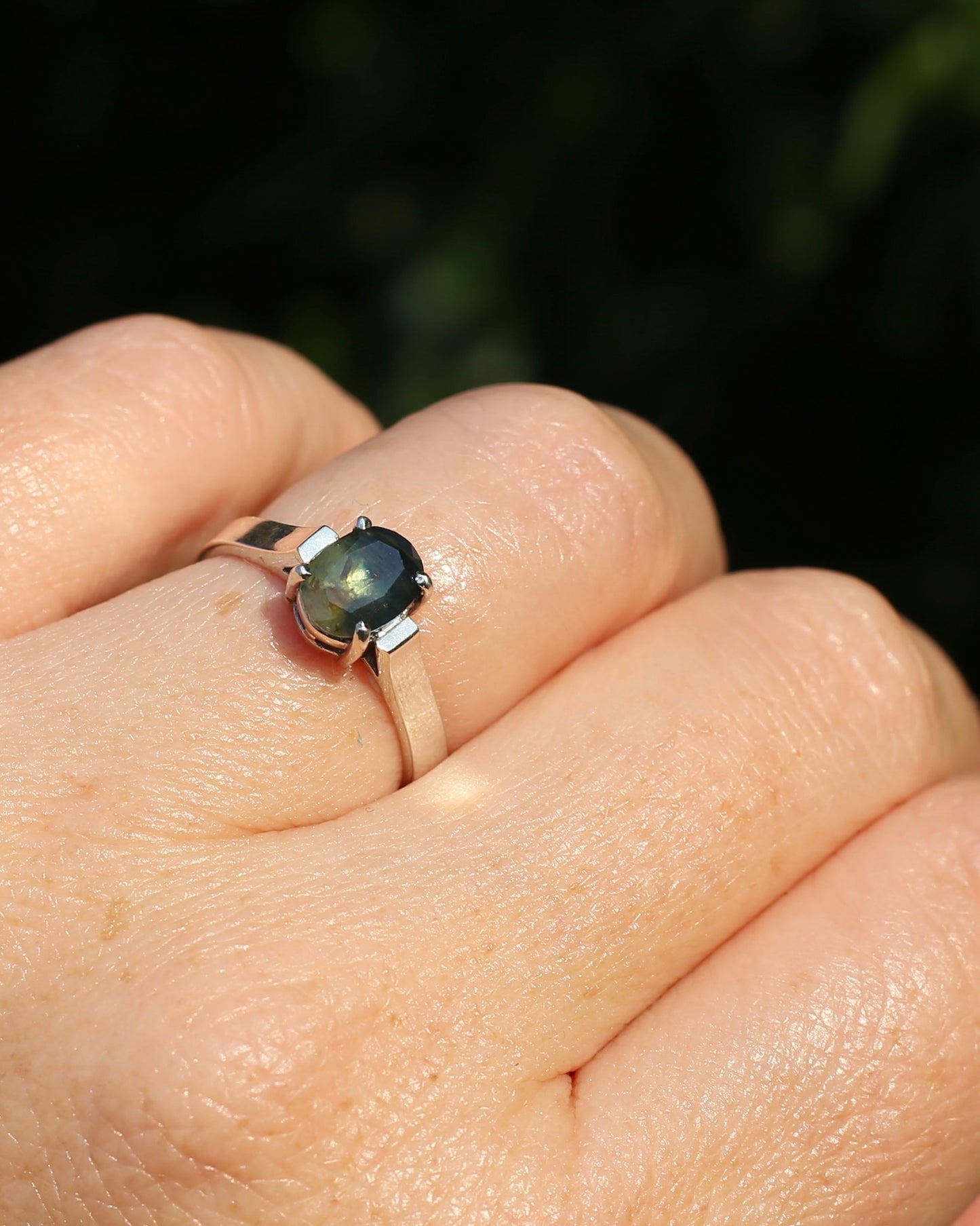 Bi Colour Natural Sapphire, Sterling Silver, size O or 7.25