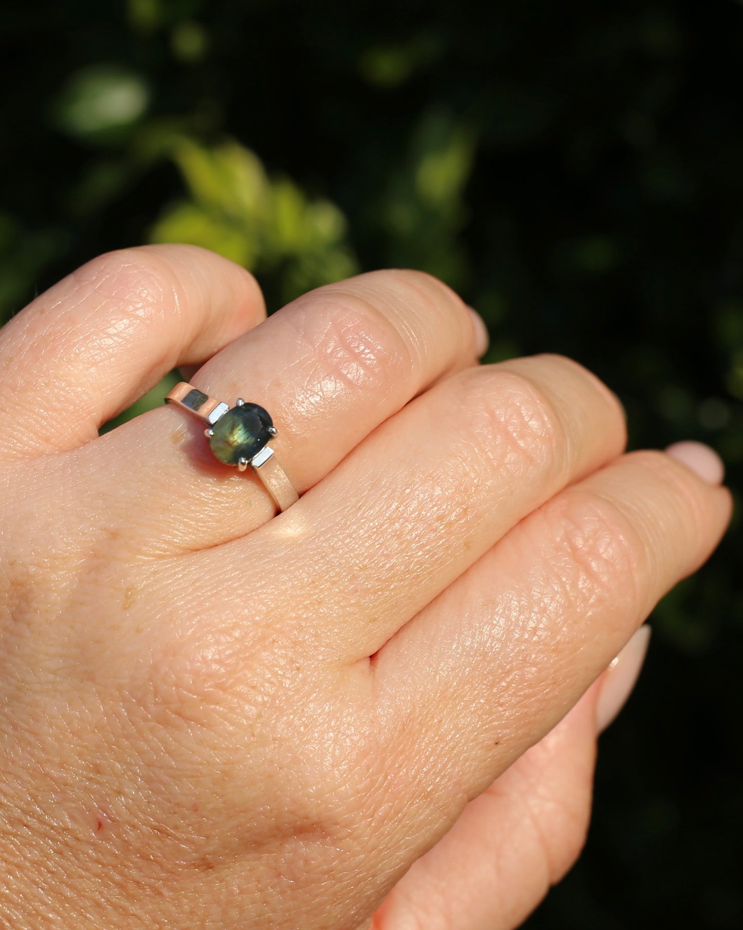 Bi Colour Natural Sapphire, Sterling Silver, size O or 7.25
