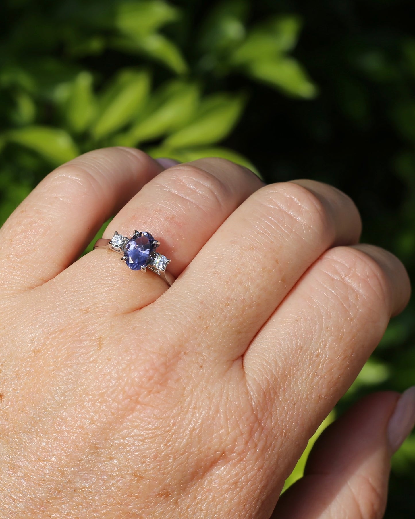 1.05ct Hand Cut Australian Iolite and Diamond Trilogy, 9ct White Gold, Size N or 6.75, 3.05g