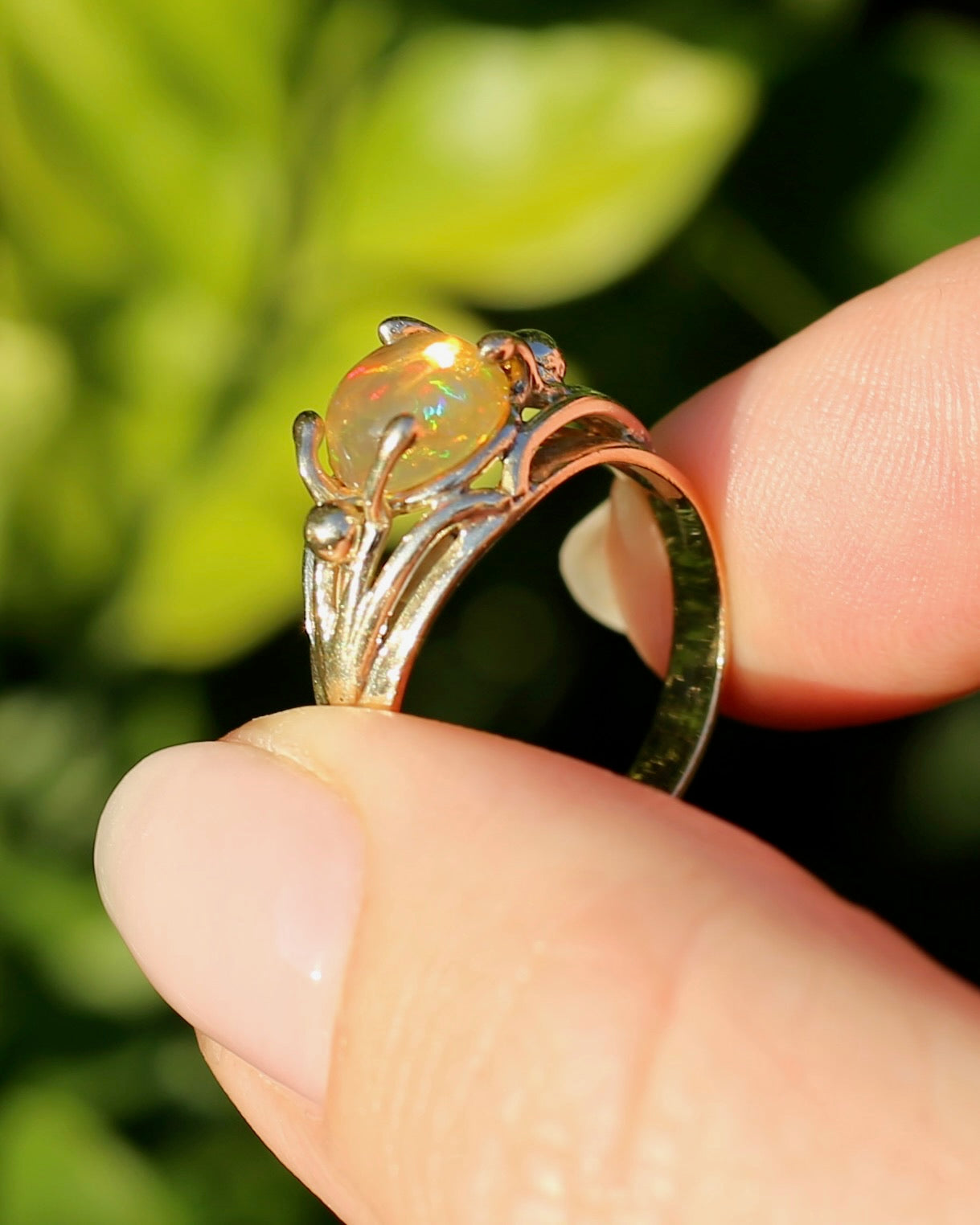 Mexican Opal Cabochon Ring, 14ct Yellow Gold, size 6 or L1/2