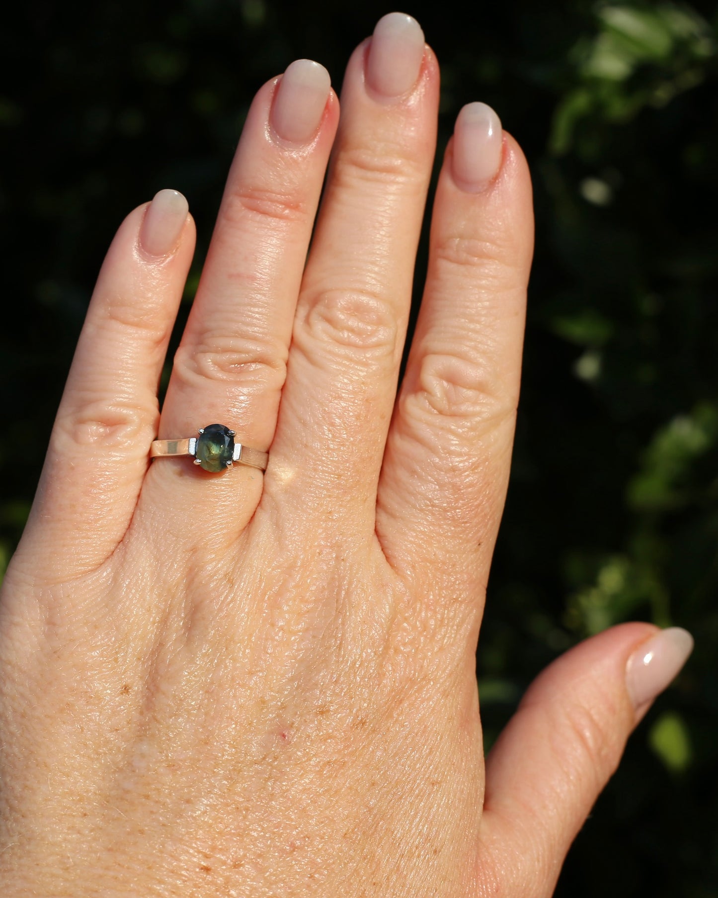 Bi Colour Natural Sapphire, Sterling Silver, size O or 7.25