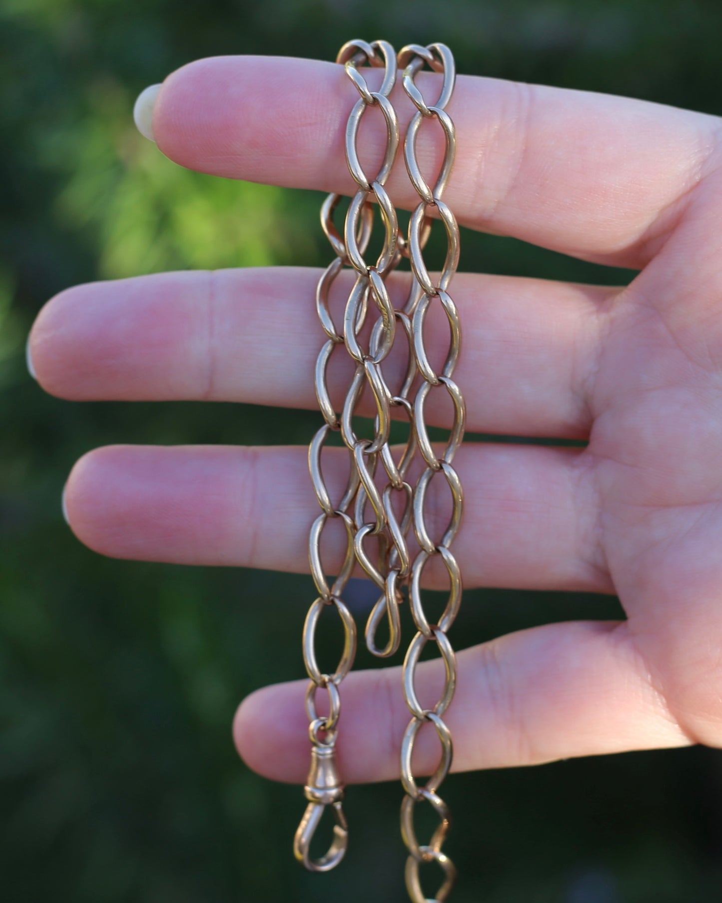 Old Rosey Gold Wide Oval Hallmark Linked Chain with Single Albert Clasp, 20.25g, 16 Inches or 41cm