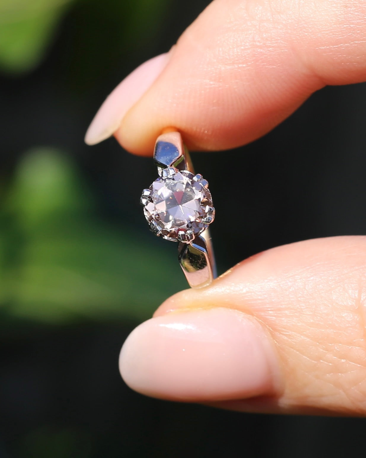 Vintage 1.86ct Pale Pink natural Zircon, 1967 London Made Double Claw Set, 9ct Yellow and White Gold, size M1/2 or 6.5, 2.8g
