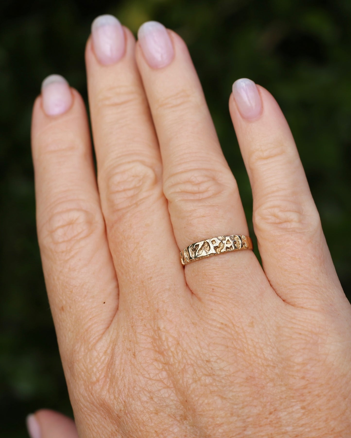 MIZPAH ring, 9ct Yellow Gold, size P or 7.75