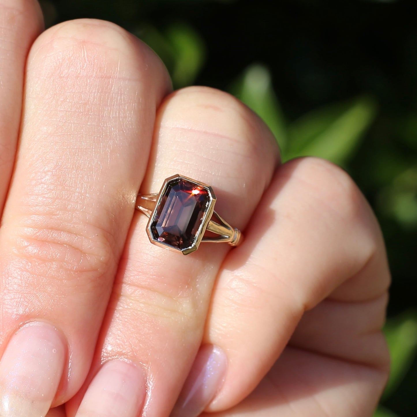 Custom Cut 4.36ct Octagonal Brown Zircon, Bezel Set, 9ct Yellow Gold, size L1/2 or 6