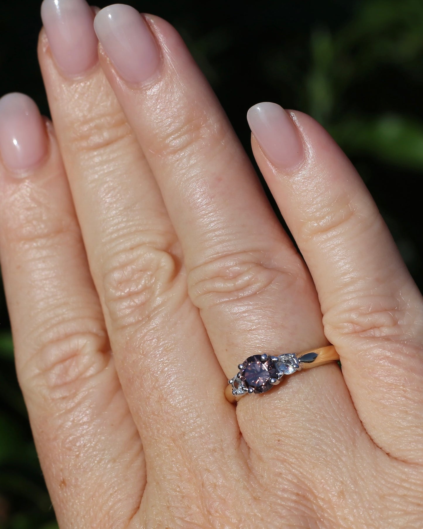1.31ct Natural Caramel Zircon and Old Cut White Zircon Trilogy Ring, 9ct Gold, size N1/2 or just under 7, 3.72g
