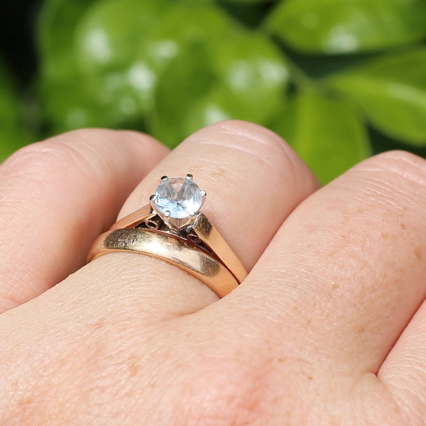 Round Natural Aquamarine Solitaire, 9ct Yellow and White Gold, size O or 7.25