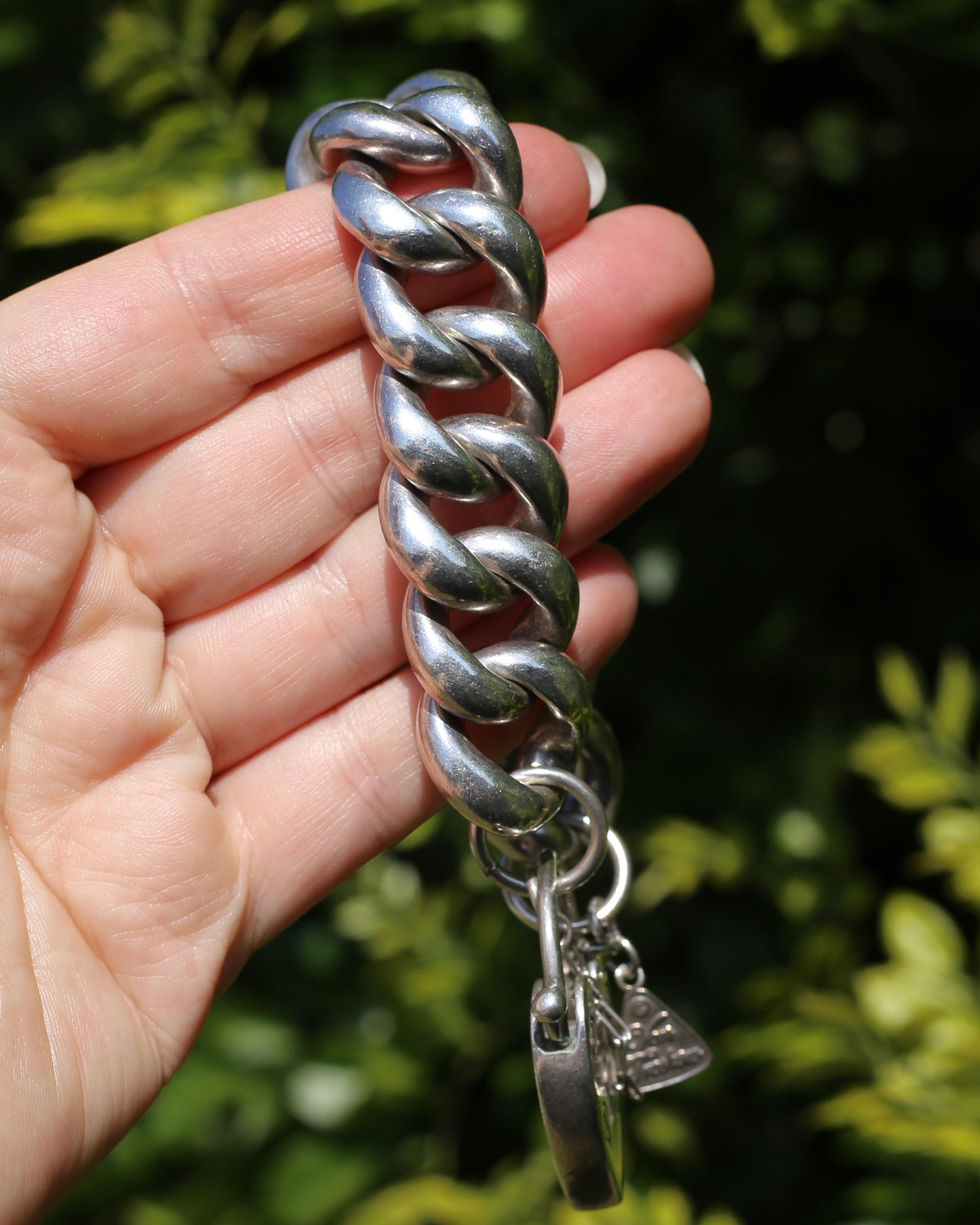 Australian Designer Very Chunky Semi Hollow Curb Link Bracelet with Heart Padlock, 84.2g