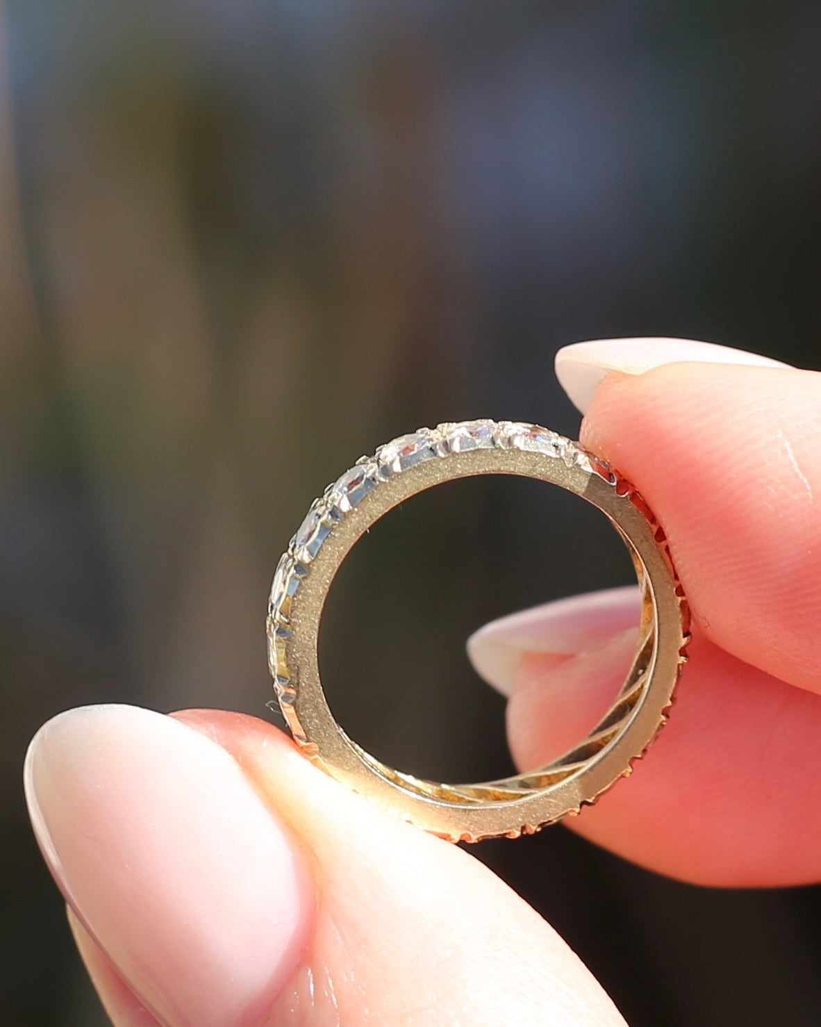 Vintage 1950s Style White Spinel Eternity Ring, 9ct Yellow Gold, size J or 4.75