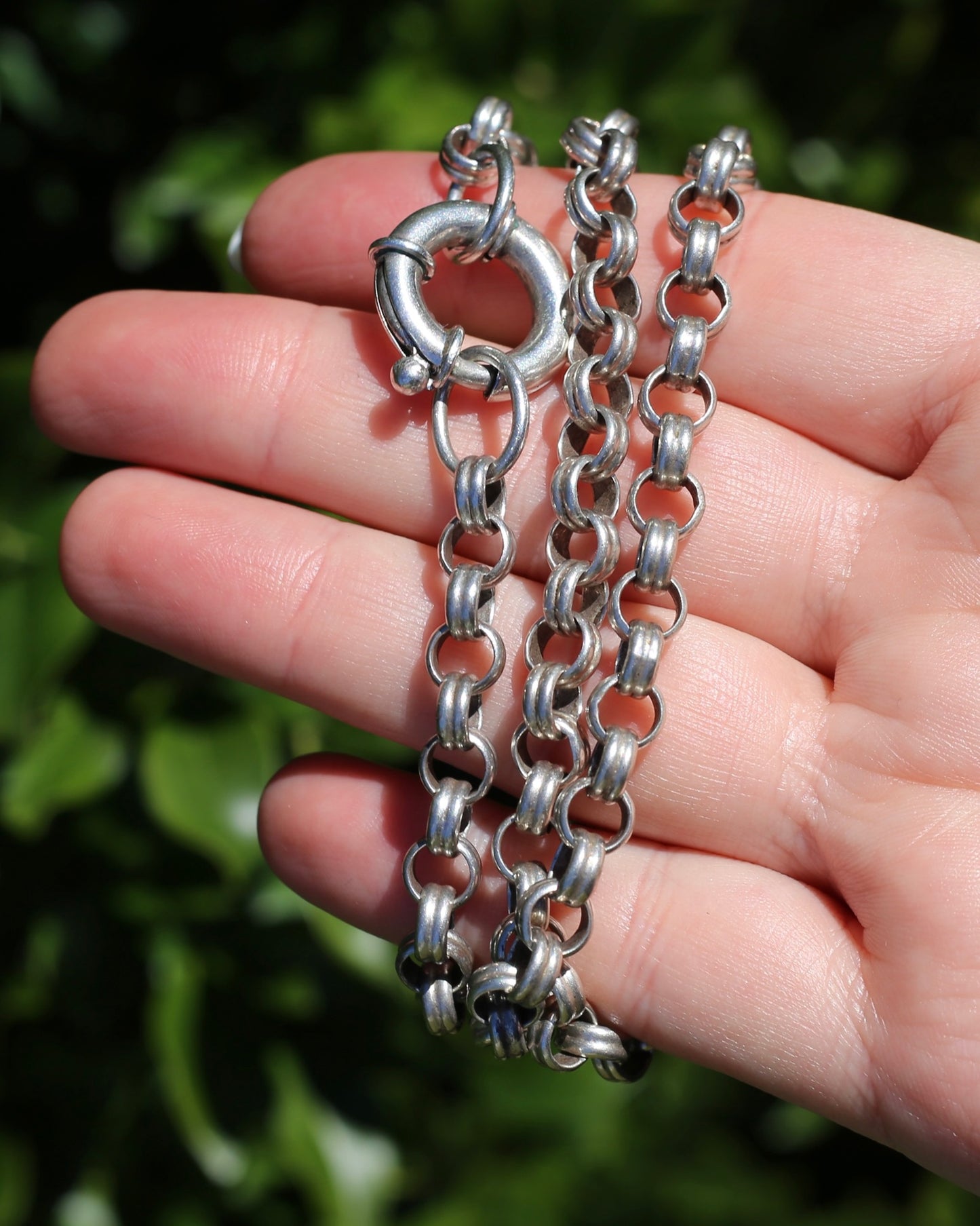 Vintage Fancy Belcher Silver Chain with large Bolt Clasp 45.5g 57cm
