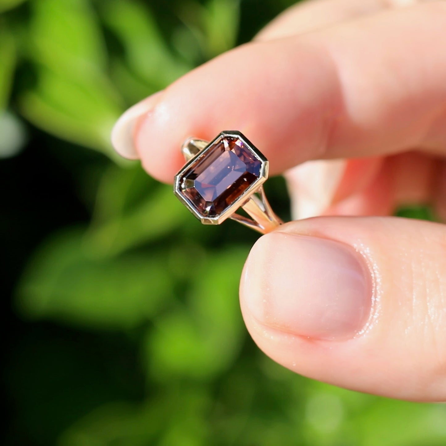 Custom Cut 4.36ct Octagonal Brown Zircon, Bezel Set, 9ct Yellow Gold, size L1/2 or 6
