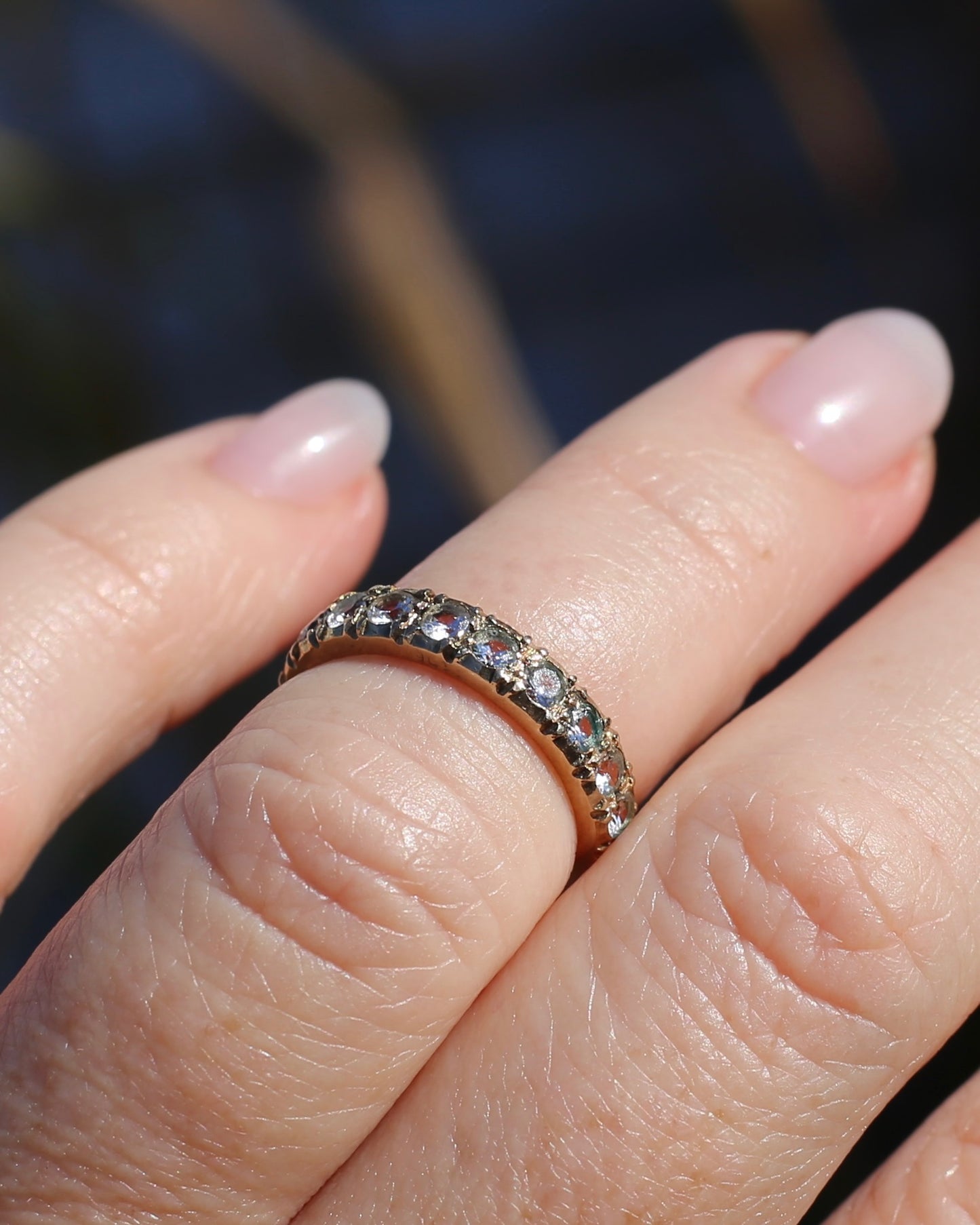 Vintage 1950s Style White Spinel Eternity Ring, 9ct Yellow Gold, size J or 4.75