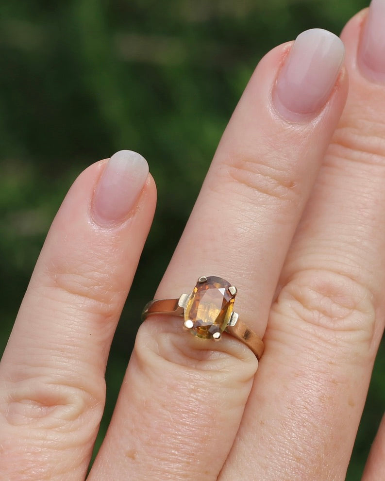 Vintage Yellow Sapphire Ring, 9ct Yellow Gold, size M1/2 or 6.5, 2.68g