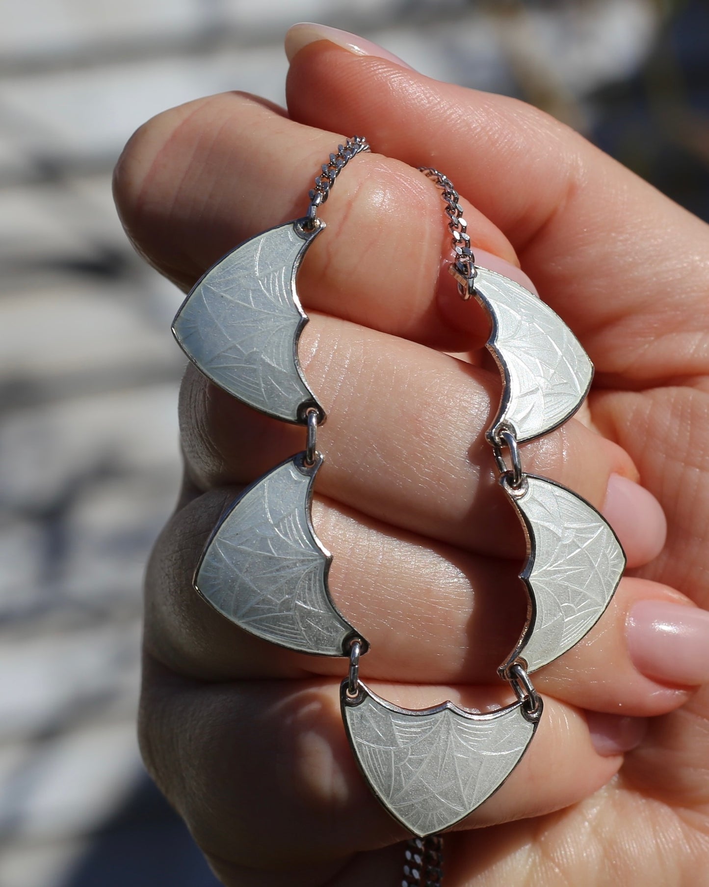 Vintage Norwegian Enamel and Silver Necklace, 45.5cm