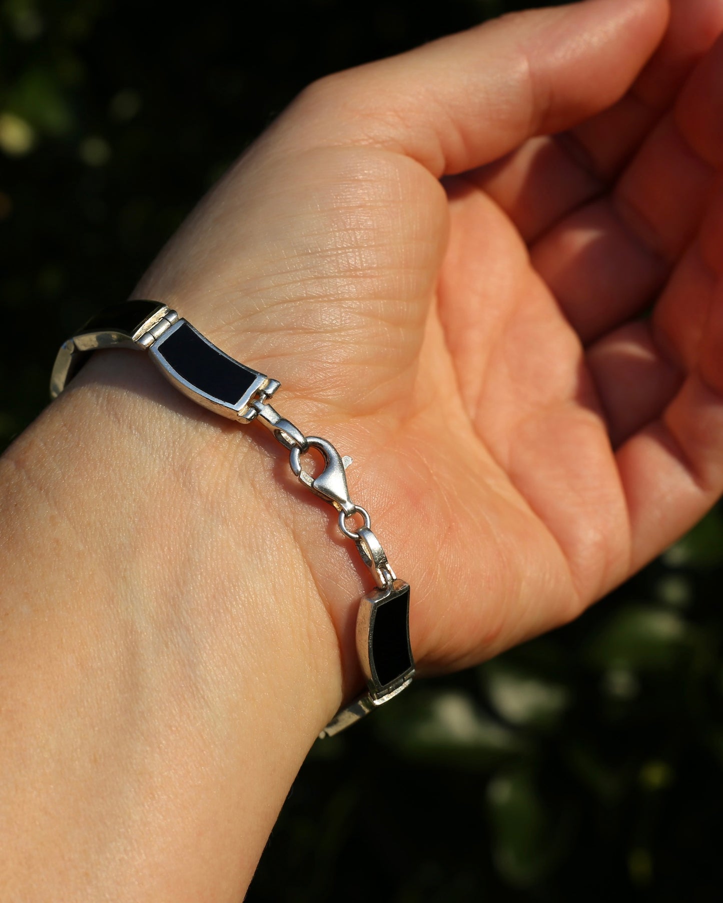 Black Panel Wavey Silver Bracelet, Sterling Silver, 18.3g, 19cm
