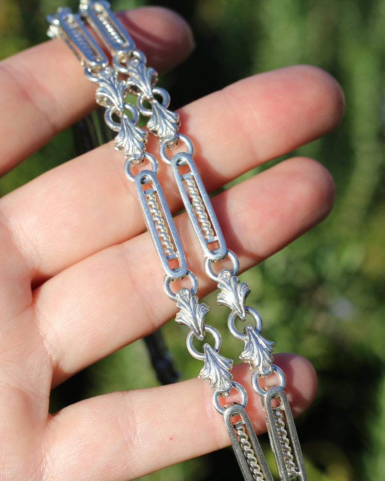 Fancy Link Silver Necklace with Heart Padlock, Sterling Silver, 49cm or 19.25 inches, 40.0g