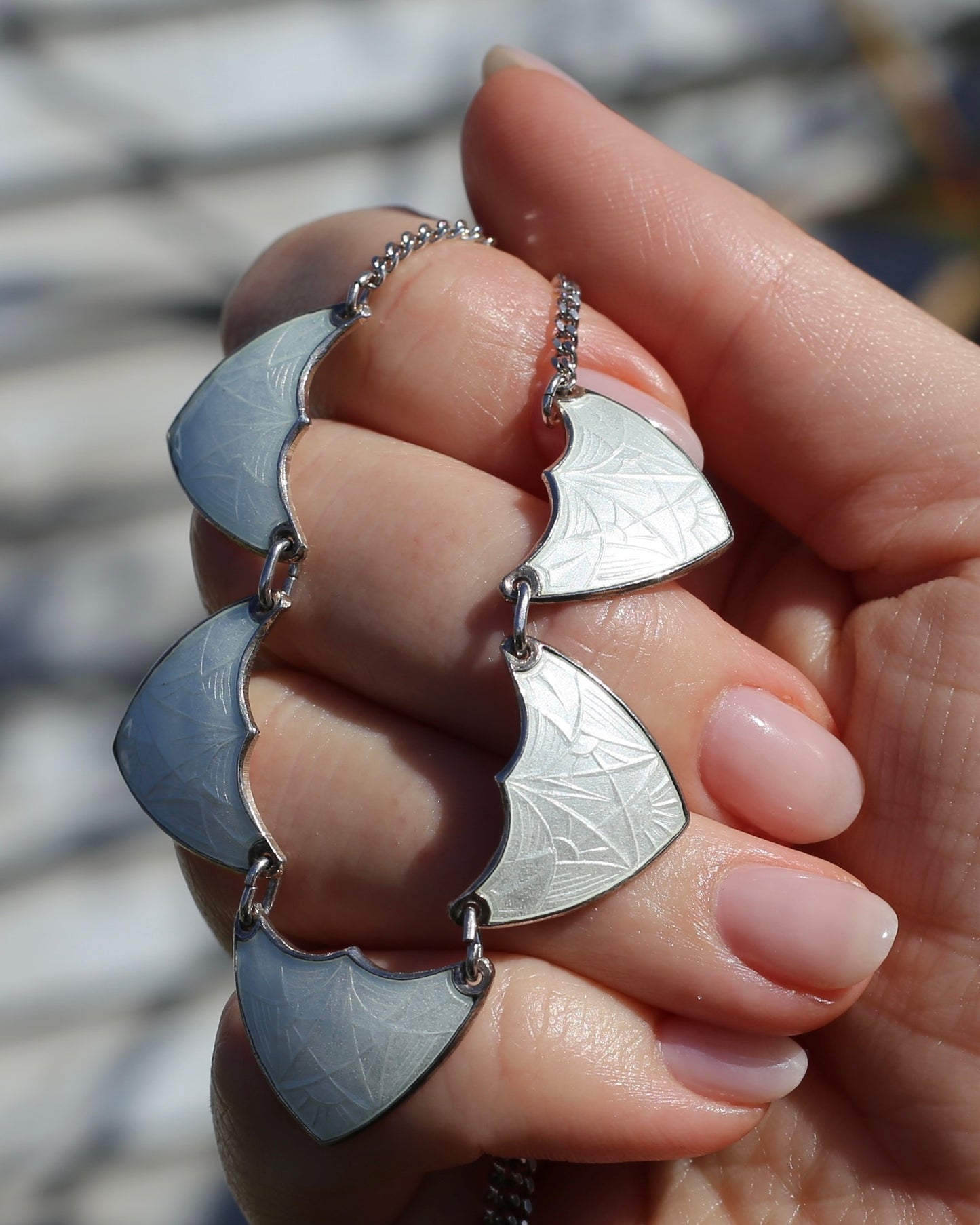 Vintage Norwegian Enamel and Silver Necklace, 45.5cm
