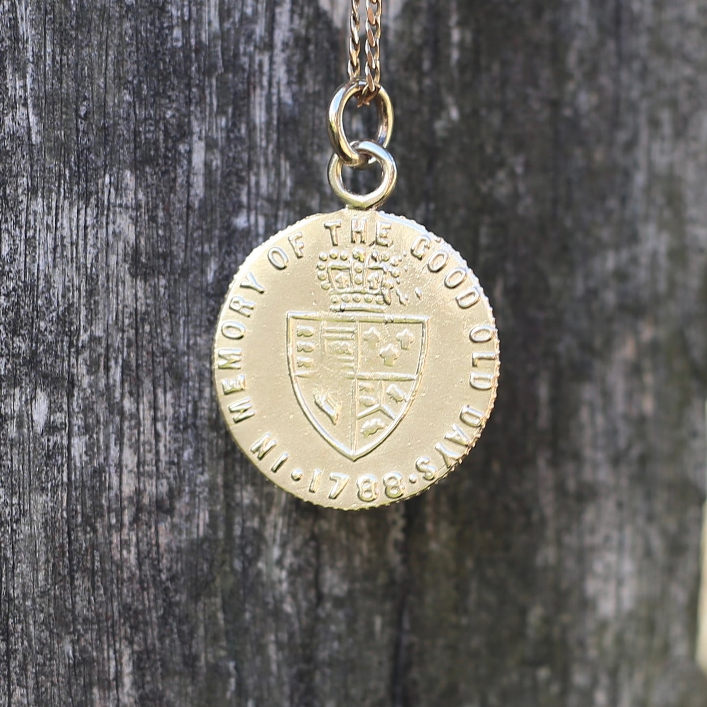 In Memory of the Good Old Days 1788 Gambling Token Pendant - King George III Reverse, Silver and 9ct Gold